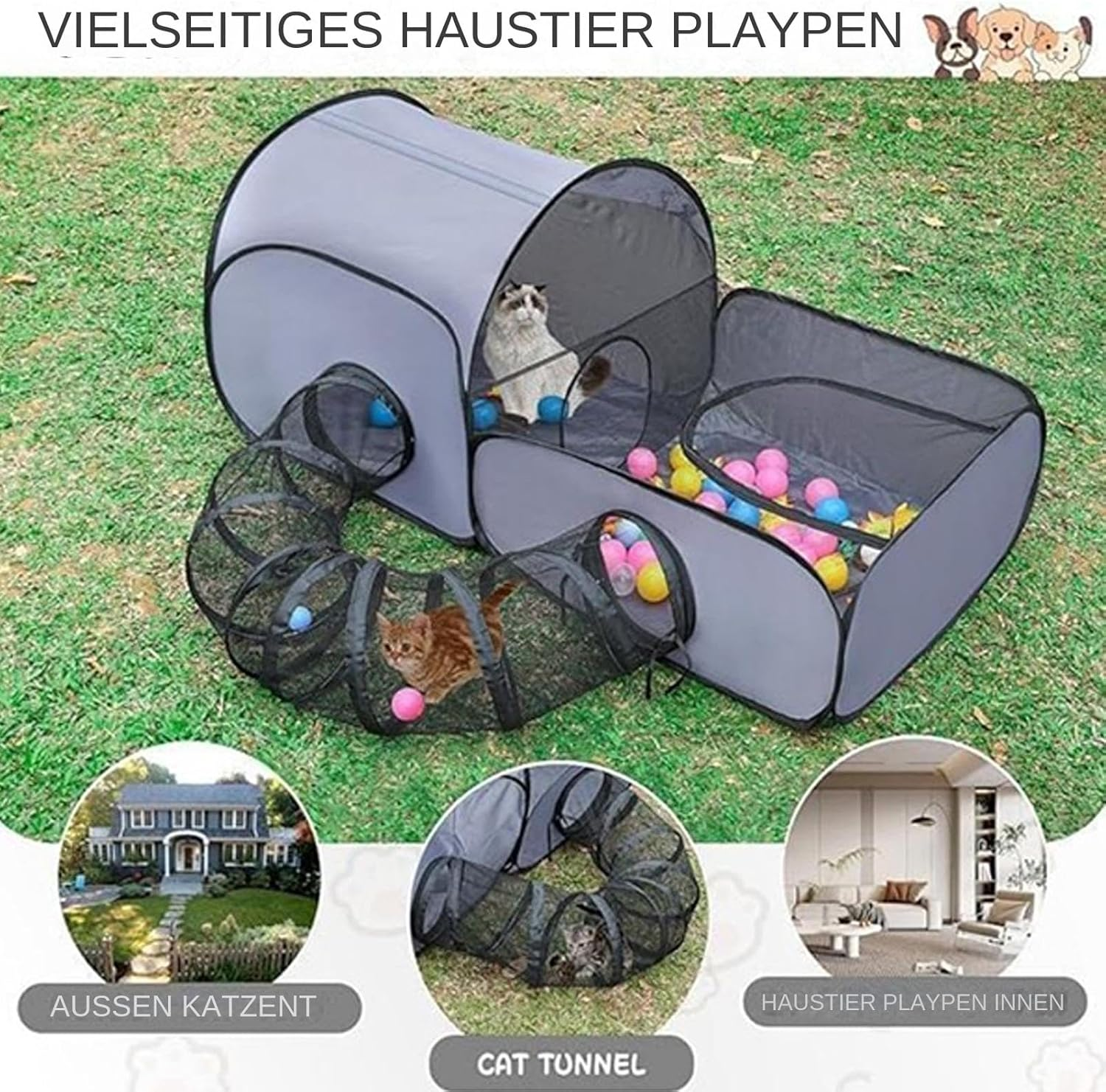 Gazocua Portable Cat Tent, Outdoor Cat Run, Cat Play Pen, Portable Pet Tent for Small Animals Indoor and Outdoor Use, for Cats Puppies Indoor and Outdoor Use image number 3
