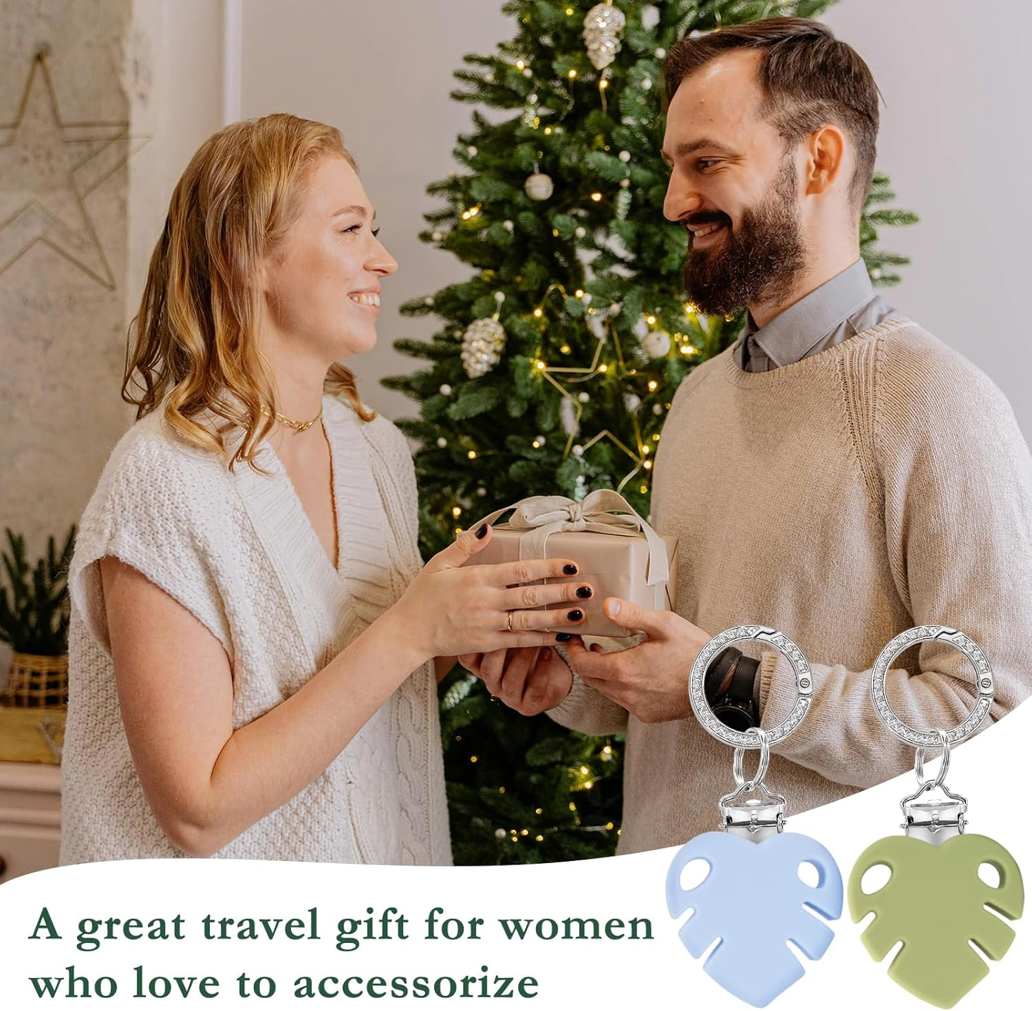 QUYANGCHIFENG 2Pcs Hat Clips for Travel on Bag, Silicone Hat Carrier for Backpack, Luggage, Bogg Bags, Protect Hat from Falling, Travel Woman (Green&Blue) image number 1