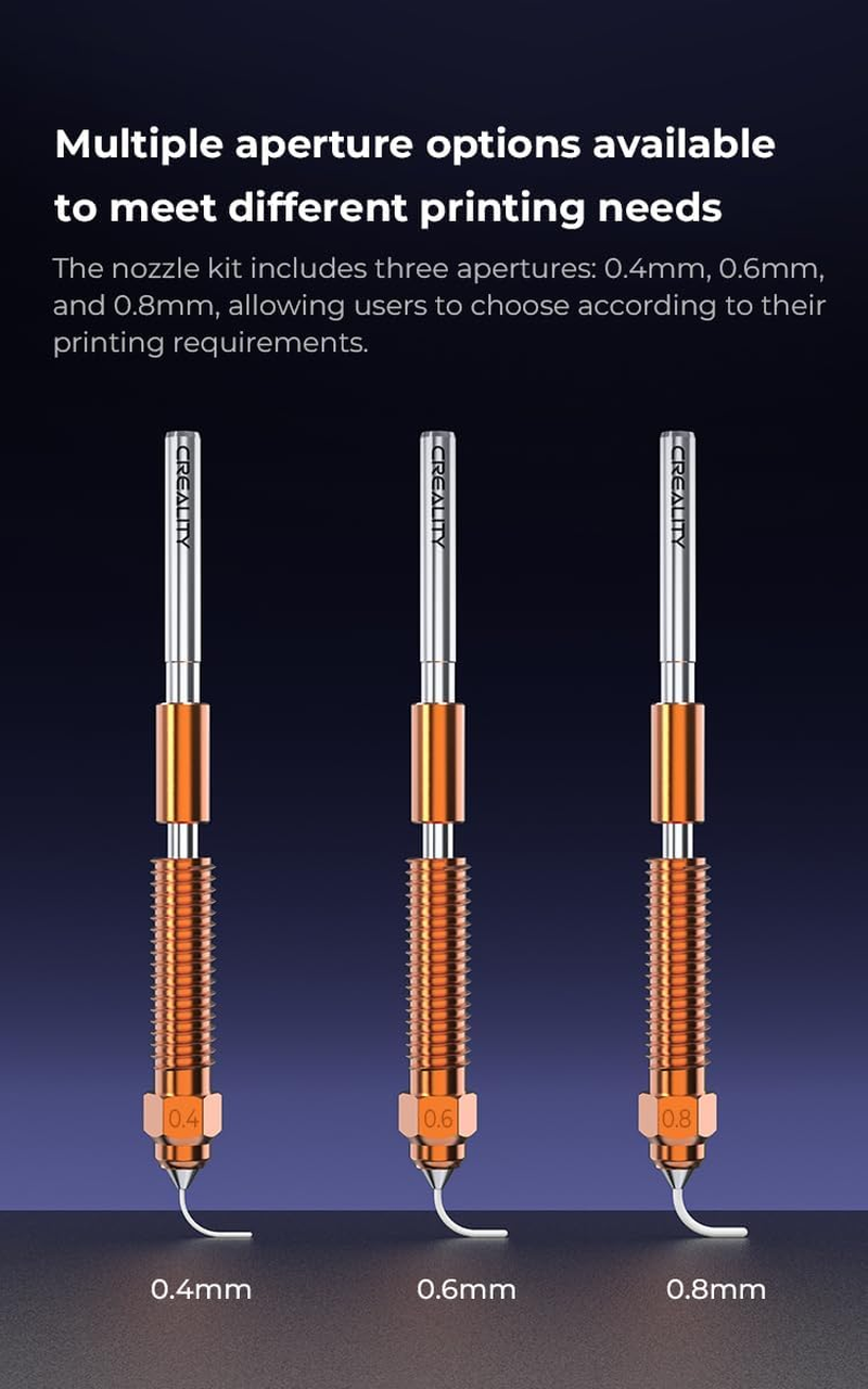 Creality Unicorn Quick-Swap Nozzle Kit (4PCS) for 3D Printer K1/K1 Max (2024), K1C, Ender-3 V3/V3 Plus, Swift Installation, High-Flow Printing, Upgraded Material, 0.4Mm X 2, 0.6Mm, 0.8Mm