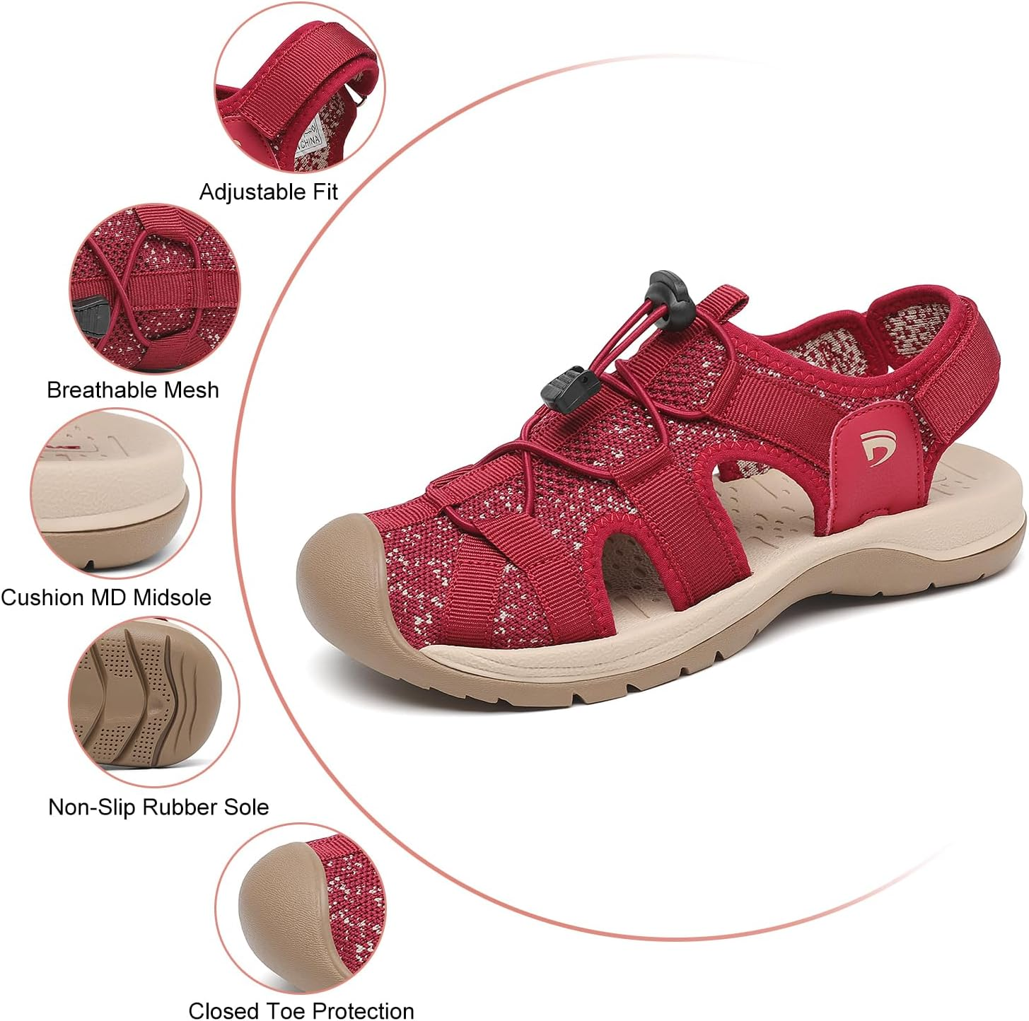 Dannto Women'S Sport Sandals Close Toe Mesh Hiking Outdoor Athletic Casual Walking Sandals Water Shoes image number 6