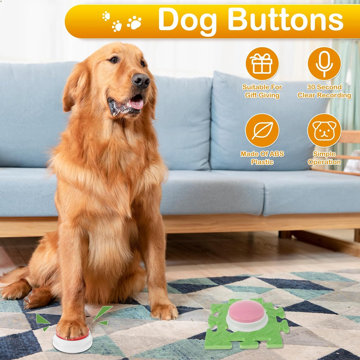DJAPWPX 4Pcs Dog Talking Button 4 Colors Recordable Dog Training Buttons 30 Seconds Voice Recording Reusable Dog Training Buzzers Voice Recording Button with Anti-Slip Mat for Pet Dog Study Office image number 3