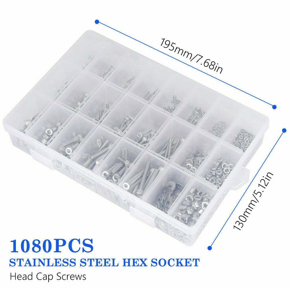 1080Pcs Stainless Steel M2/M3/M4 Bolts Nuts Screws Hex Head Assorted Kit Set image number 1