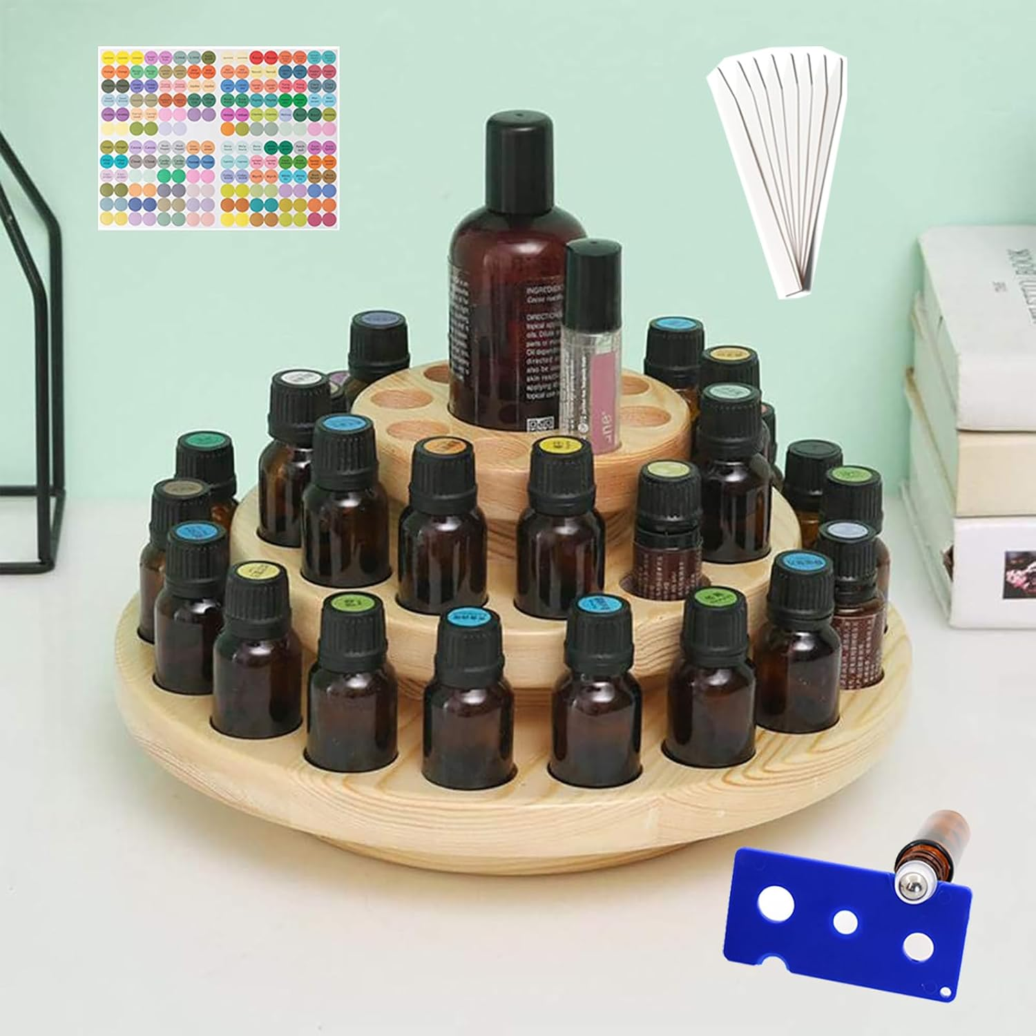 AMZTEMU 3 Packs Essential Oil Holder, Wooden Essential Oil Kit, Essential Oil Storage Organizer Travel Display, Holds 10 Bottles 5 Ml, 10 Ml Sizes