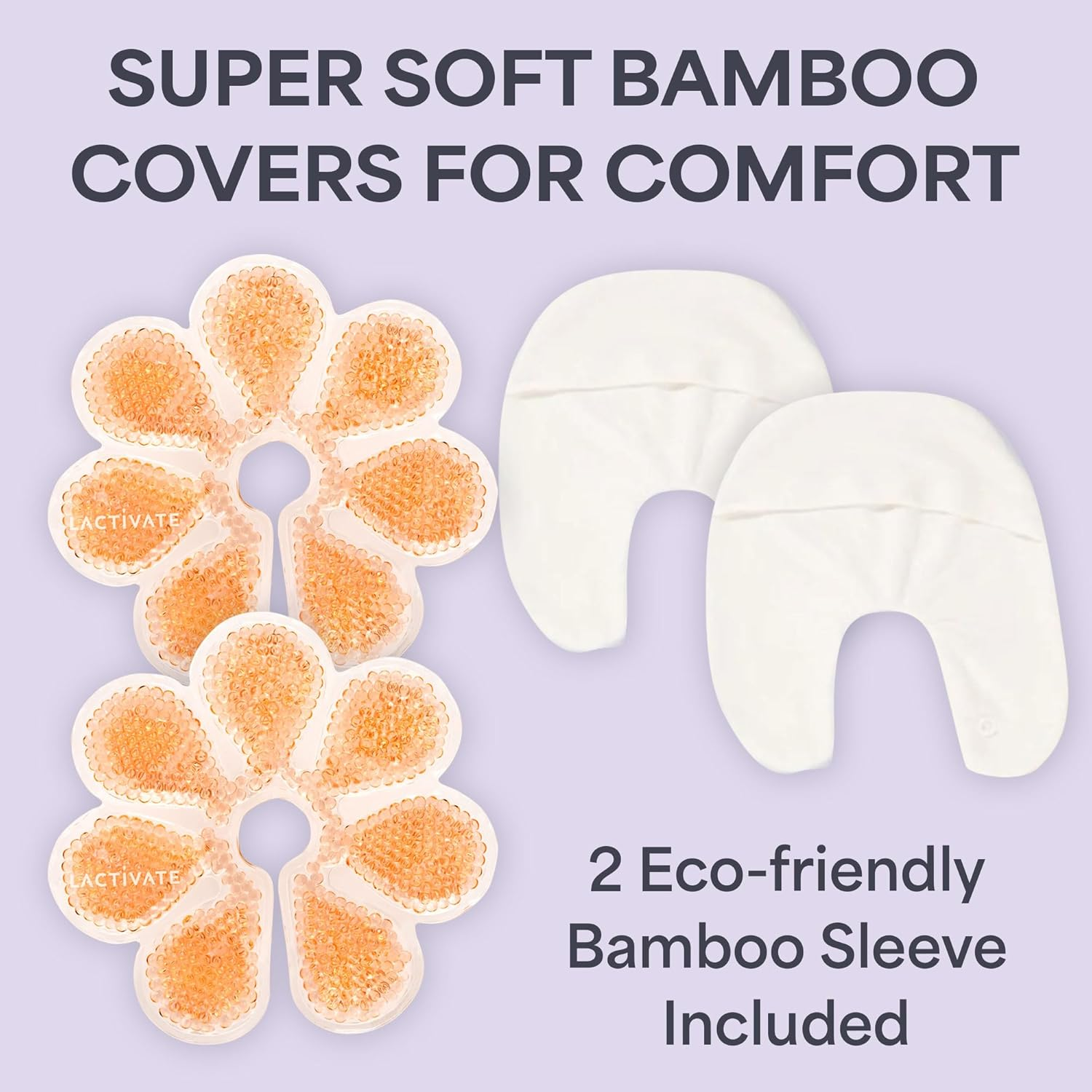 Lactivate Breast Ice Pack & Heat Pack &ndash; Set of 2 Reusable Hot & Cold Gel Bead Nursing Pads with 4 Soft Bamboo Covers for Breastfeeding Relief and Pumping Support - Breastfeeding Therapy Packs image number 1