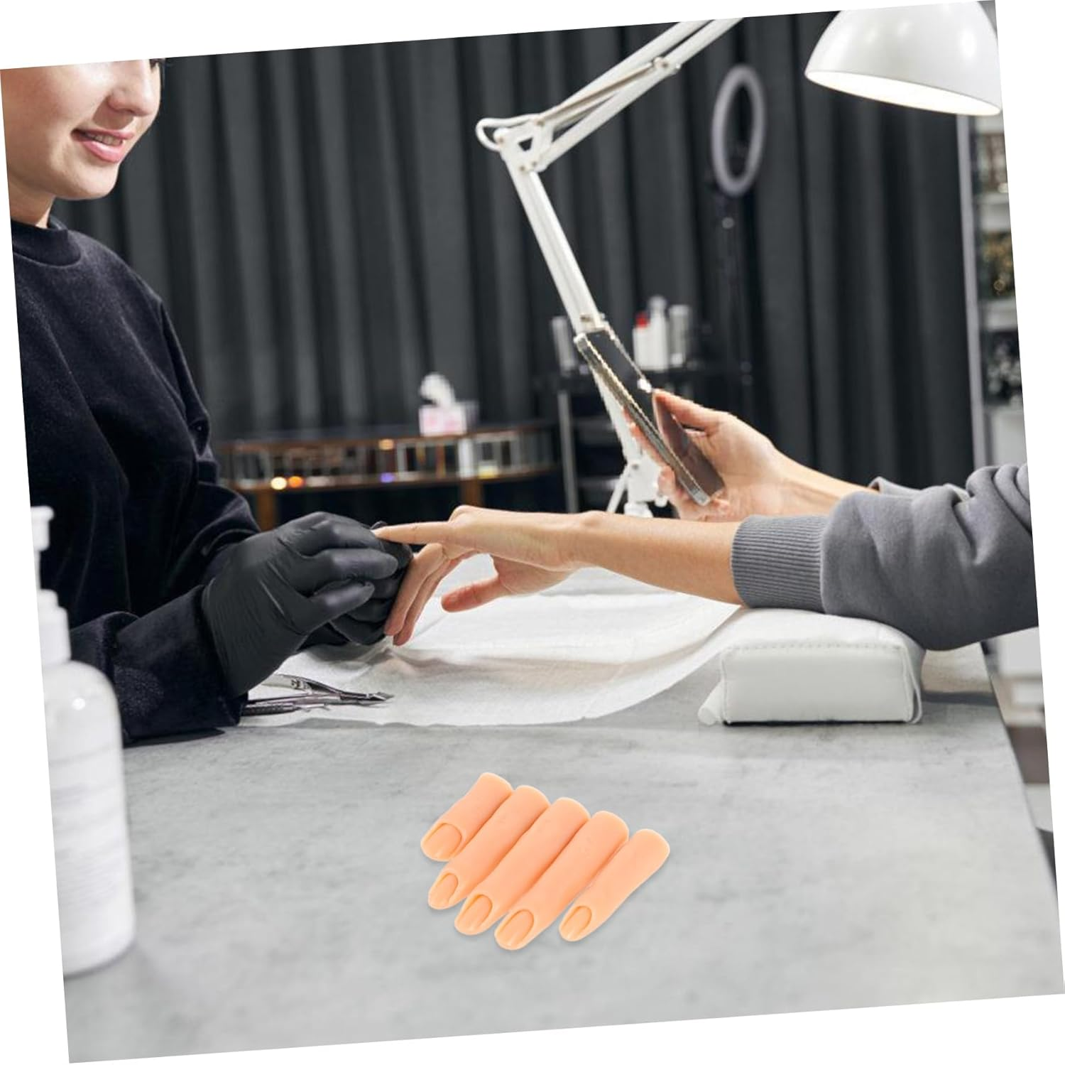 Ipetboom 5Pcs Nail Art Practice Fingers Silicone Fake Nails Movable Hand Model for Professionals image number 2