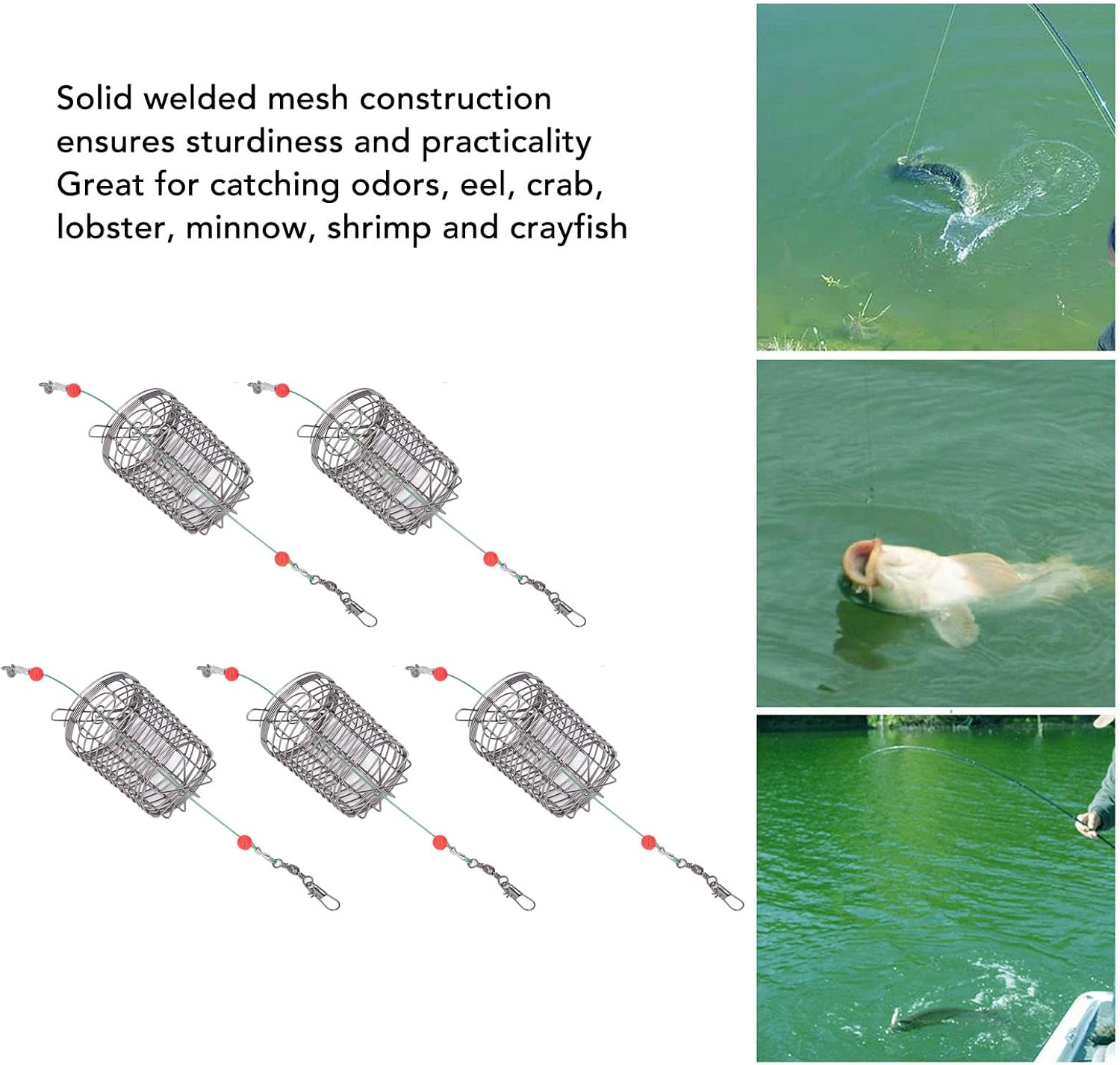 Fishing Bait Cage Basket, Stainless Steel Compact Fishing Lure Cage for River for Crab (M)