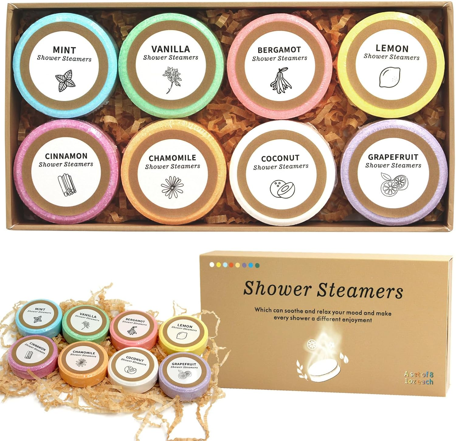 8Pcs Steamer Aromatherapy Shower with Surprise inside Organic Bubble Bath Bomb, Flower Bombs Bath Salts Self Care Shower Tablets, Relaxation Home SPA for Women Relaxation, Valentines Day Gifts for Teens and Adults image number 5