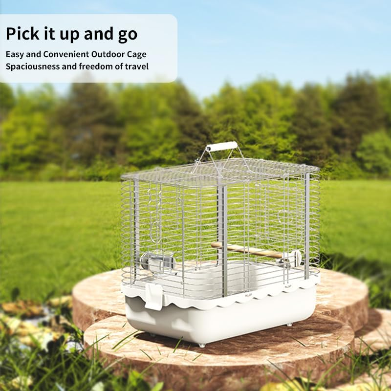 Bird Carrier Travel Cage, Durable Portable Stainless Steel Birdcage with Bird Perch & Feeding Bowl for Parrots Canaries Budgies Lovebirds Conures Cockatiels (Large White) image number 2