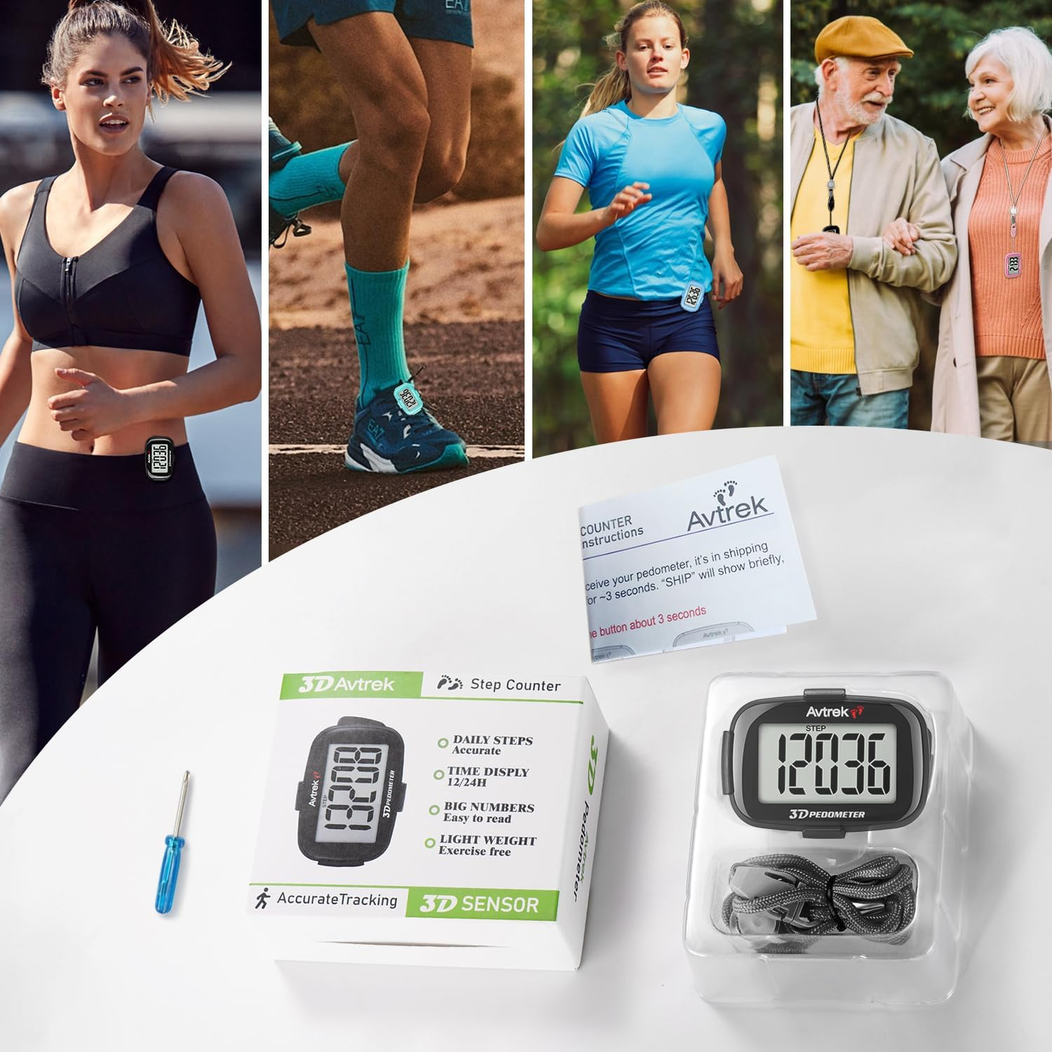 AVTREK Accurate 3D Step Counter for Walking Jumbo Screen Numbers Pedometer Clip on for Running with Time Display and LED Backlight Pedometers with Clip and Lanyard&hellip; - Black image number 5