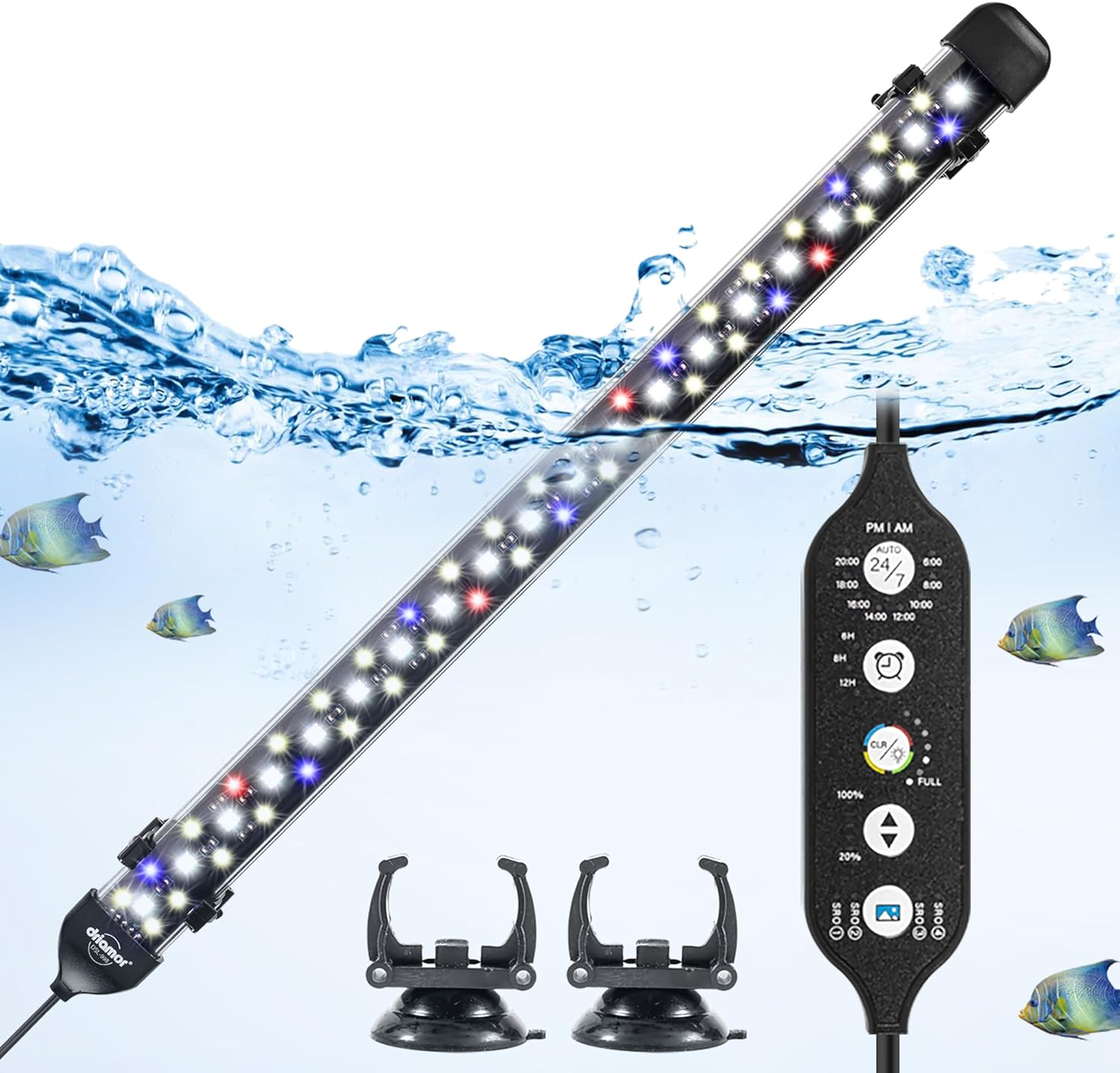 Driamor Submersible Aquarium Light, 38 CM Fish Tank Light with 60Pcs LED Beads IP68 Waterproof Brightness Adjustable RGB LED Lamp with Timer Mode, 24/7 Auto Cycle Mode, 4 Scenes Mode and 7 Colors Mode