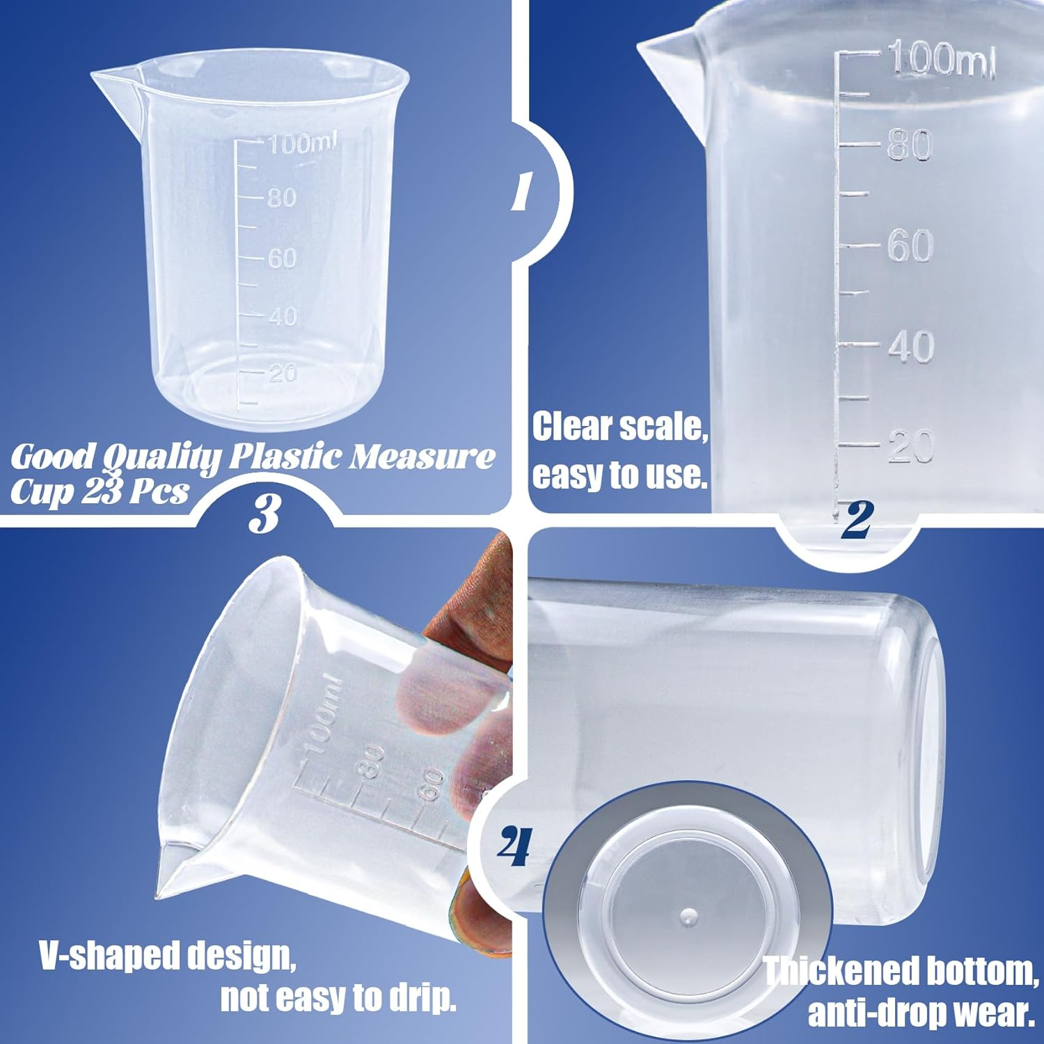 23 Pcs Measuring Cups, 100Ml Epoxy Mixing Cups, Plastic Measuring Cup with 30 Pcs Paint Stir Sticks, Liquid Measuring Cups, Graduated Panting Mixing Cups for Mixing Painting, Pigments, Stain, Resin image number 4