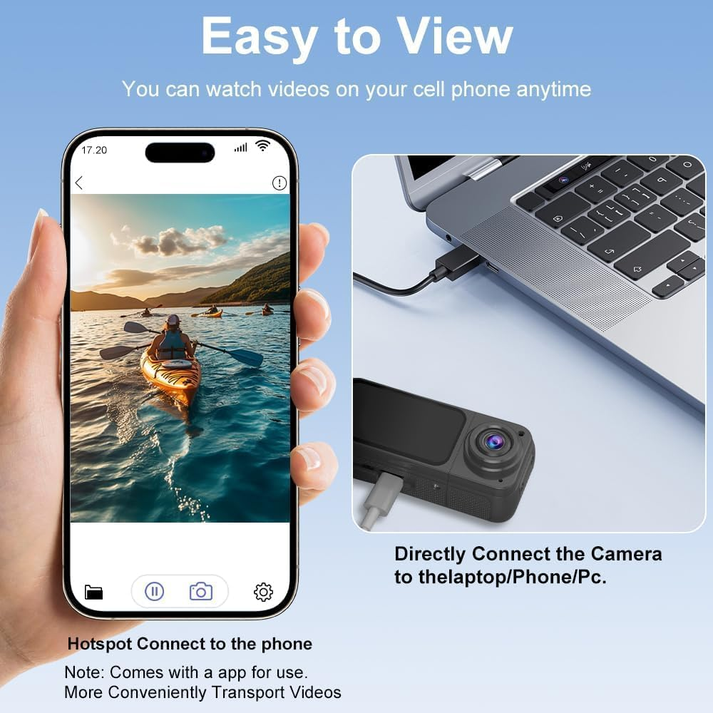 B-Qtech 180&deg; Action Camera, Wearable Sports Camera with 1.47 Inches IPS HD Display Screen, 2.7K Wide-Angle Video, Small Body Cam for Cycling, Diving, Travel, and Outdoor Adventures image number 4