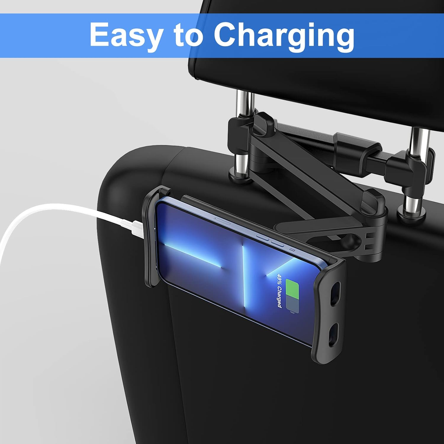 Car Headrest Backseat Mount, 360&deg; Rotating Adjustable Car Backseat Headrest Tablet/Phone Holder, Compatible for ALL 4"-11" Tablets, Cellphones, Iphone, Ipad Air Mini, Samsung, Switch. (Black) image number 1