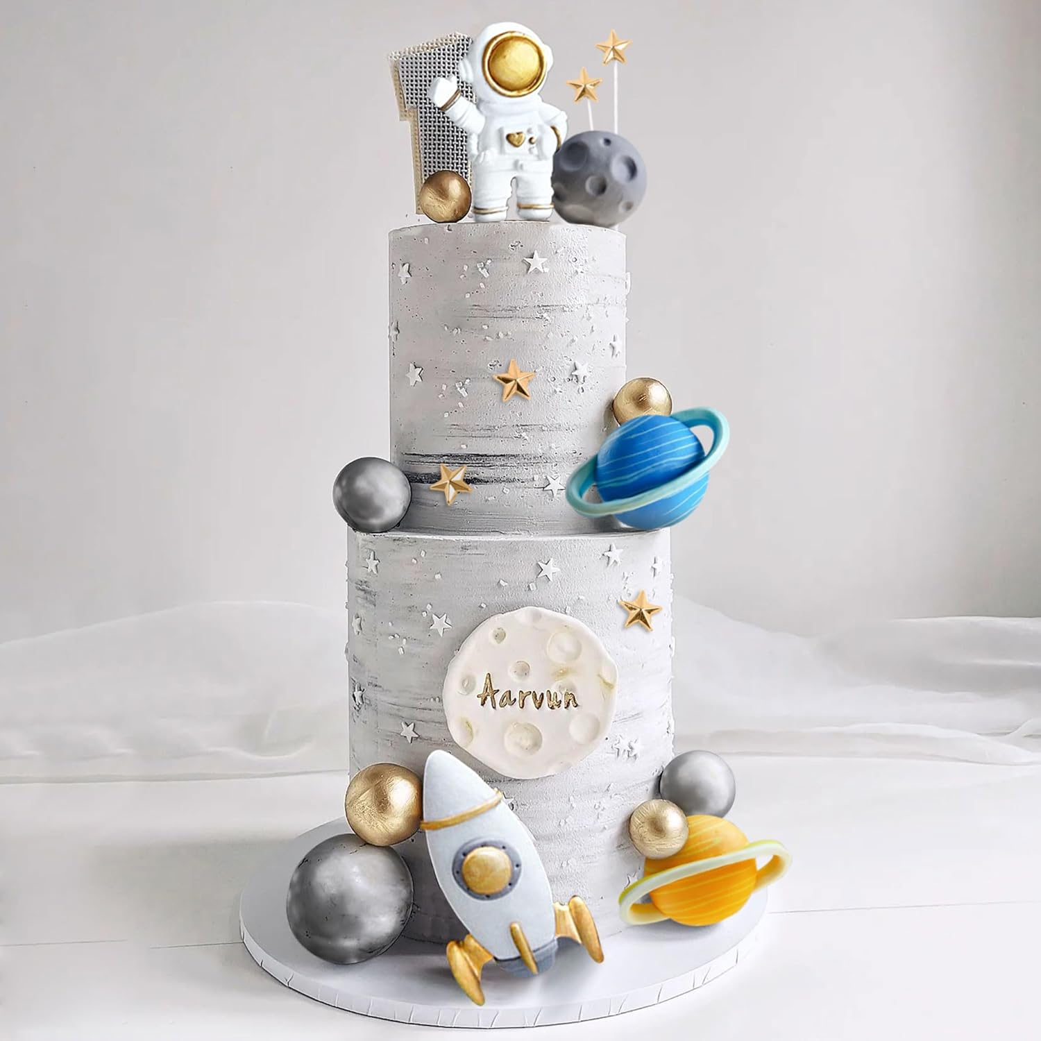 Jevenis Outer Space Cake Toppers Astronaut Rocket Stars Cake Decorations for Two the Moon First Trip around the Sun Birthday Baby Shower image number 6