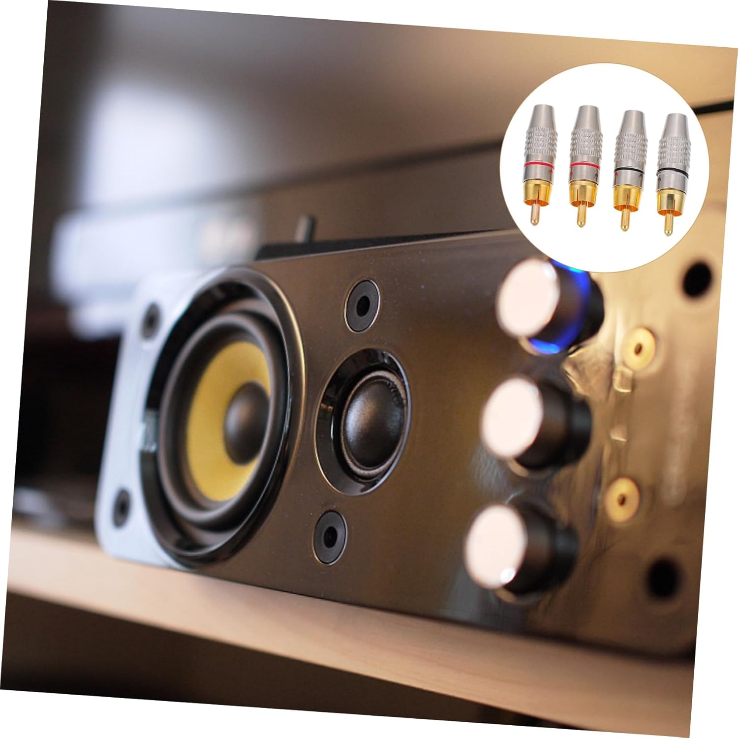 Angoily 4Pcs Gold Plated Male Audio Plug Speaker Connector Set for Home Theater Hi-Fi Sound System with Colored Rings Compatible with Professional Av Equipment image number 5