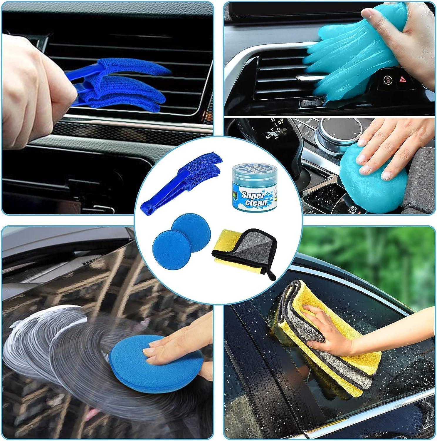 30 Pcs Car Cleaning Kit Interior Detailing Brush Kit, Car Detailing Drill Brush Set with Cleaning Gel, Microfiber Towels and Wax Sponge, for Car Interior Exterior Cleaning, Dashboard, Wheel image number 3