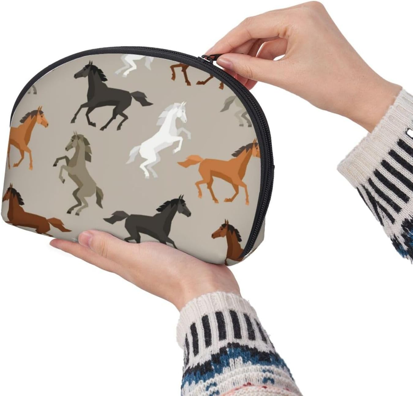 Cozimangoe Coin Pouch Makeup Bags Set, 2 Piece Shell Shape Cosmetic Bag with Pockets for Daily Travel Handbag Lipstick Keys Toiletry, Personalized Cute Horse image number 3