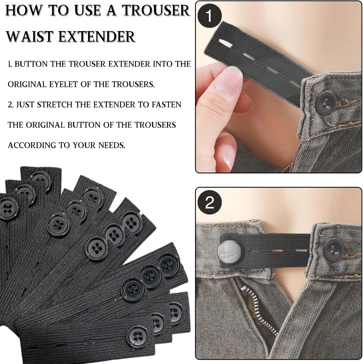 KEYRI 15 Pcs Pants Waist Extender Trouser Adjustable for Men Women Button Extender Waistband No Sewing Instant Waistband Extension for Trousers Jeans Pants Slacks Pregnant Trousers image number 4