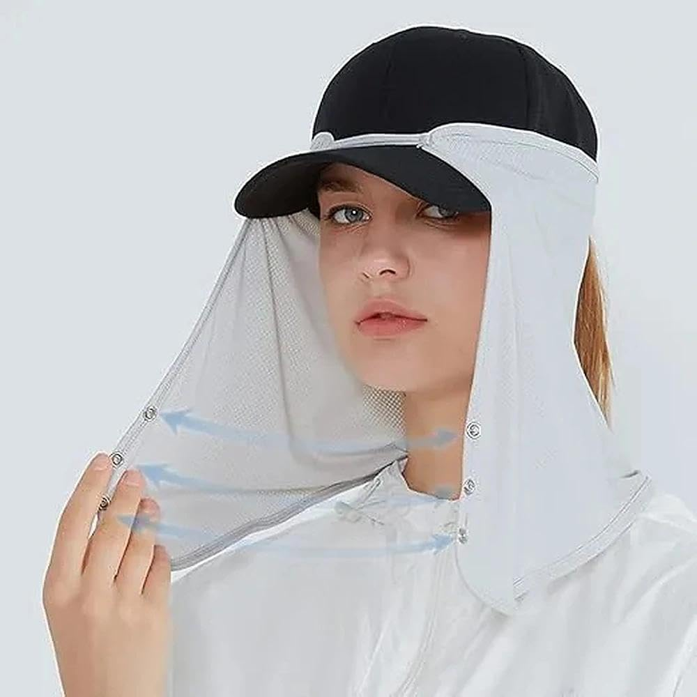 Unisex Sun Protection Neck Shade Mesh Cap Drape Elastic Cooling Face Covering Light Grey image number 1