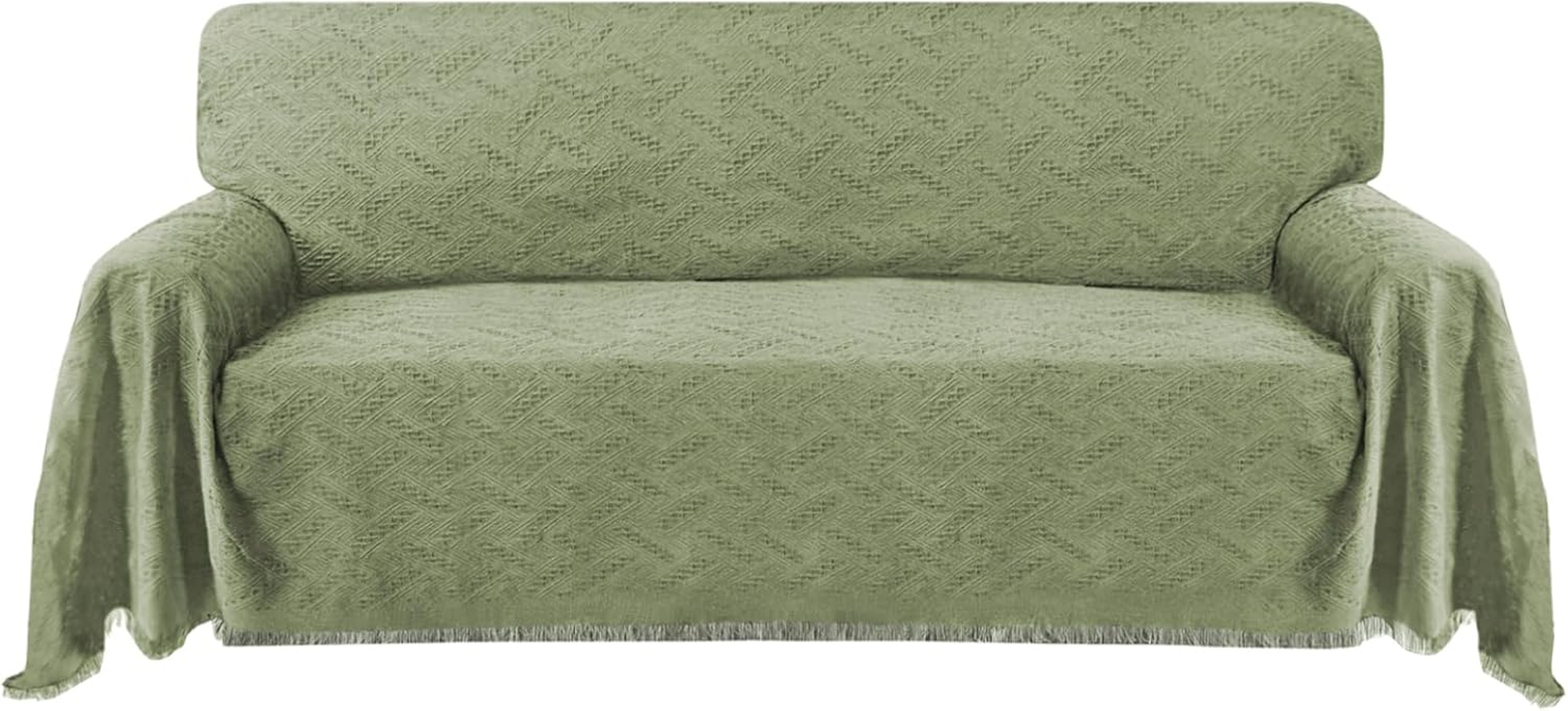 H.VERSAILTEX Cotton Sofa Cover Couch Covers Sand Couch Protector Sofa Throw Cover for Couches Washable Sectional Sofa Couch Cover for Dogs Feature Geometrical Woven Fabric(180Cm X 260Cm, Large, Sage)