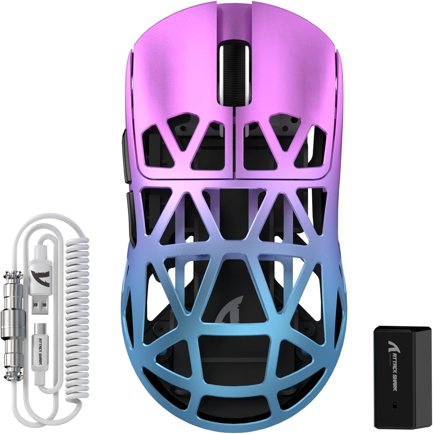 ATTACK SHARK R2PRO 45G Superlight Magnesium Alloy Mouse, Pixart PAW3950 Sensor, 42000 DPI, 8000Hz Wireless Polling Rate, 2.4G/Bt/Wired Gaming Mouse G502, with Coiled Cable, Pc/Mac, Purple