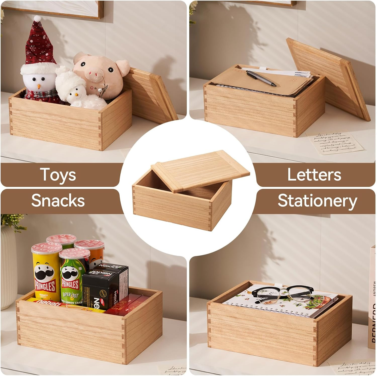 KIRIGEN Wood Storage Box Organizer with Lid - Decorative Boxes for Crafts, Sewing, Keepsake, Memory - Wooden DIY Storage Box Stash Jewelry - Wooden Boxes for Home Office Storage (SNH-NA) image number 5