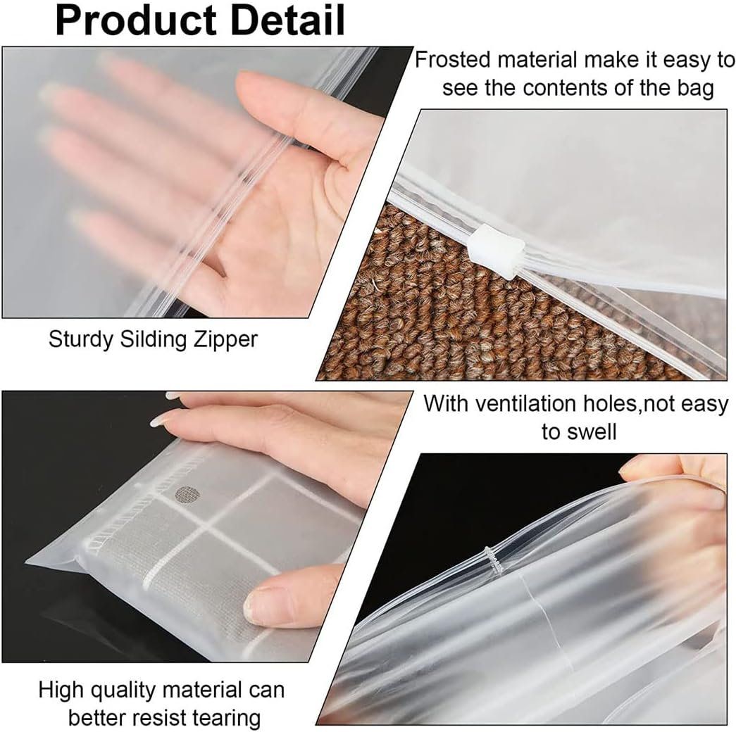 Idopick 20 Pack Frosted Zipper Bags for Clothes, 11.8X15.7In Plastic Packaging Bags,Clear Clothes Packaging Bags, Resealable Clothing Bags with Vent Hole for Shipping Translucent,Travel (30X40) image number 3