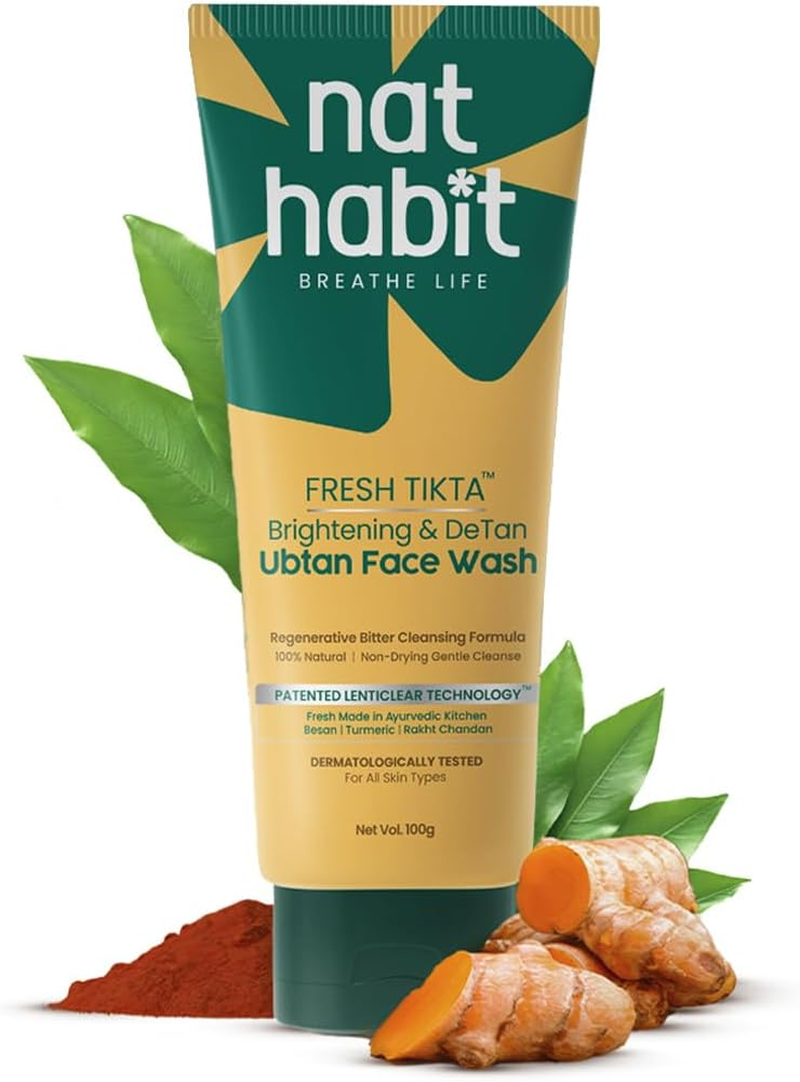 Nat Habit Ubtan Face Wash, Fresh Daily Tikta for Men & Women, Skin Brightening with Activated Wild Turmeric, Suitable for All Skin Types, Chemical & Sulphate Free, 100G image number 3