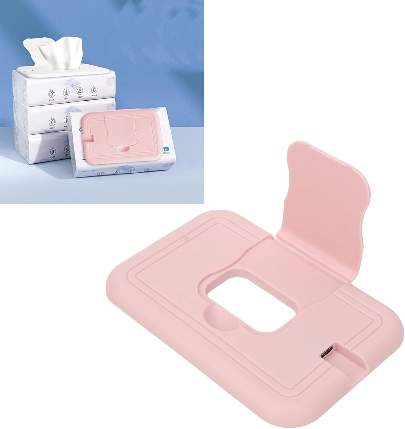 Travel Wipes Warmer, Compact Thermostat Temperature USB Small Wipes Warmer for outside (Pink) image number 5