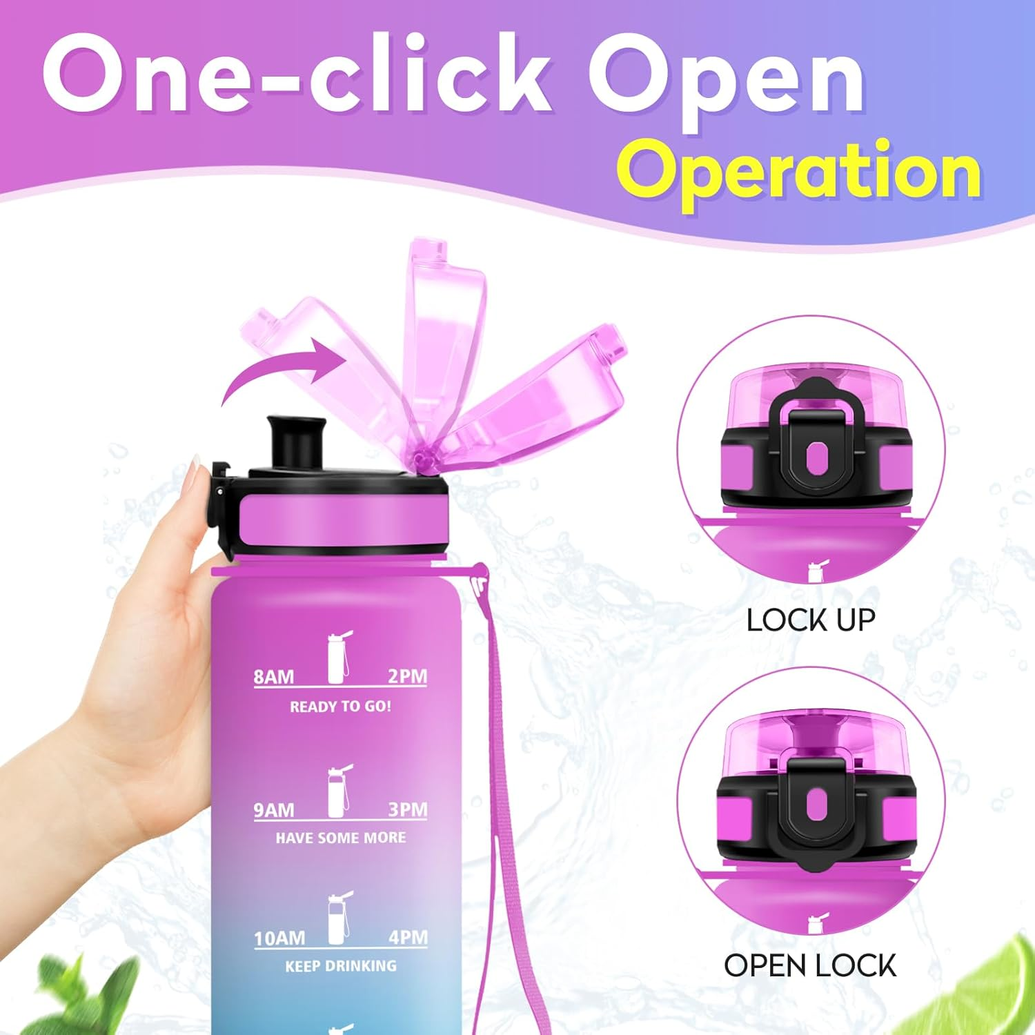 Water Bottle 500 Ml, Water Bottle with Time Marking, Water Bottle with Filter, Leak-Proof, Bpa-Free, Sports Bottle for Fitness, Bike, Office, School, Outdoor, Yoga, Adults, Suitable for Sparkling image number 6