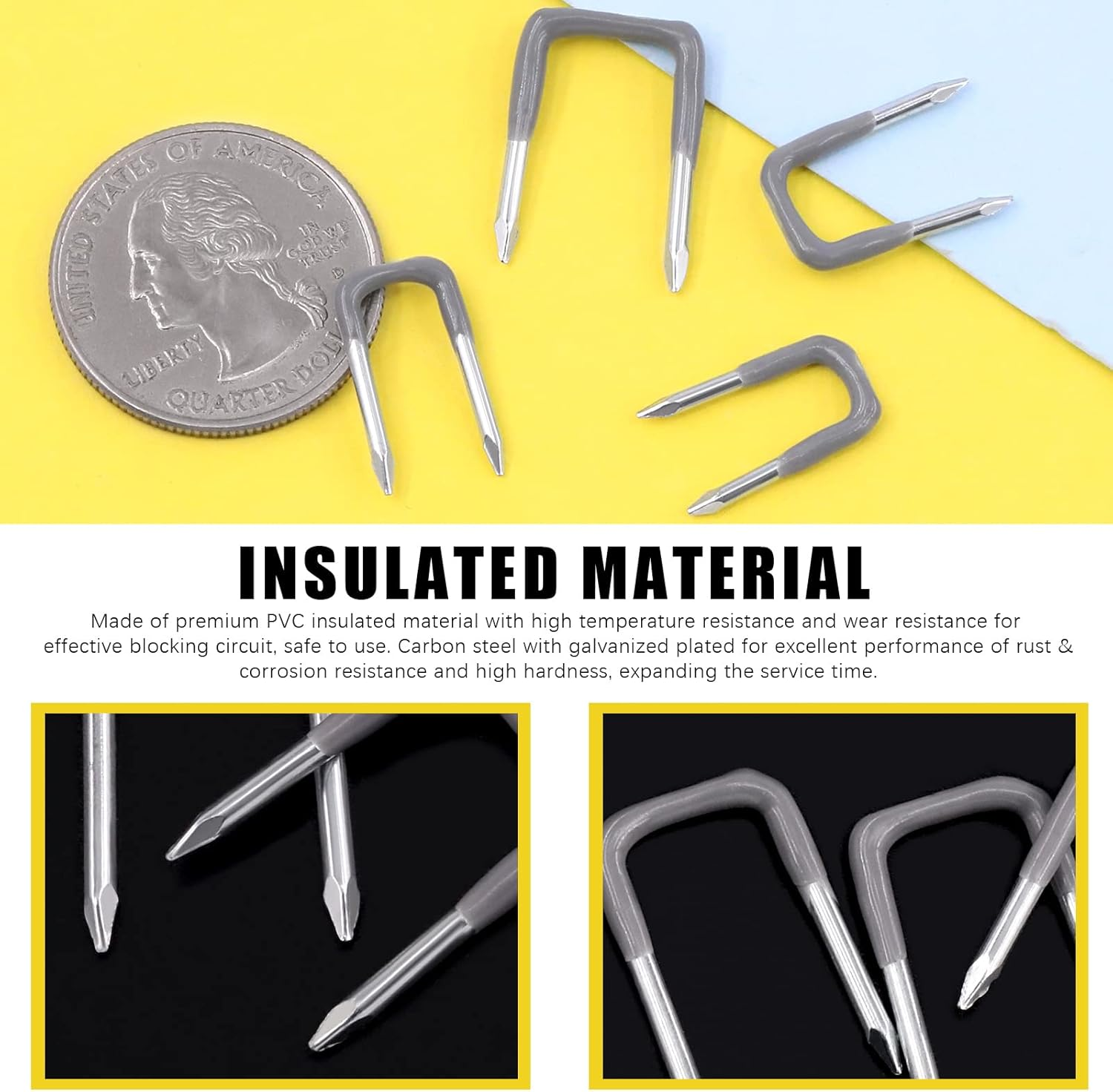 Mardatt 540 Pcs Insulated U Staple Nail Assortment Set with Storage Case, 0.56", 0.44&ldquo;, 0.41", 0.36" Metal Cable Staple for Fixing Electrical Wire image number 1