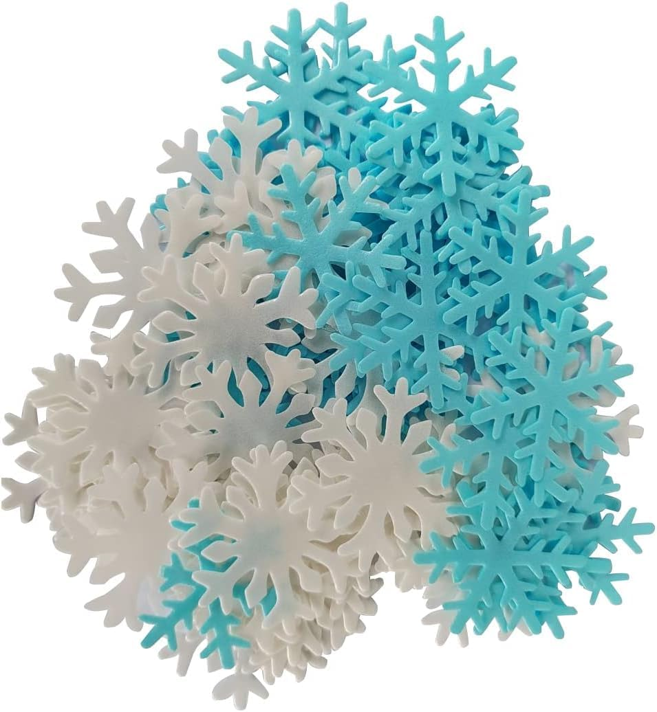 50 Pieces of Edible Snow Cupcake Decoration, Christmas Cake Decoration, 5Cm Wafer Paper Snow Cupcake Decoration for Christmas, Frozen Cake Decoration