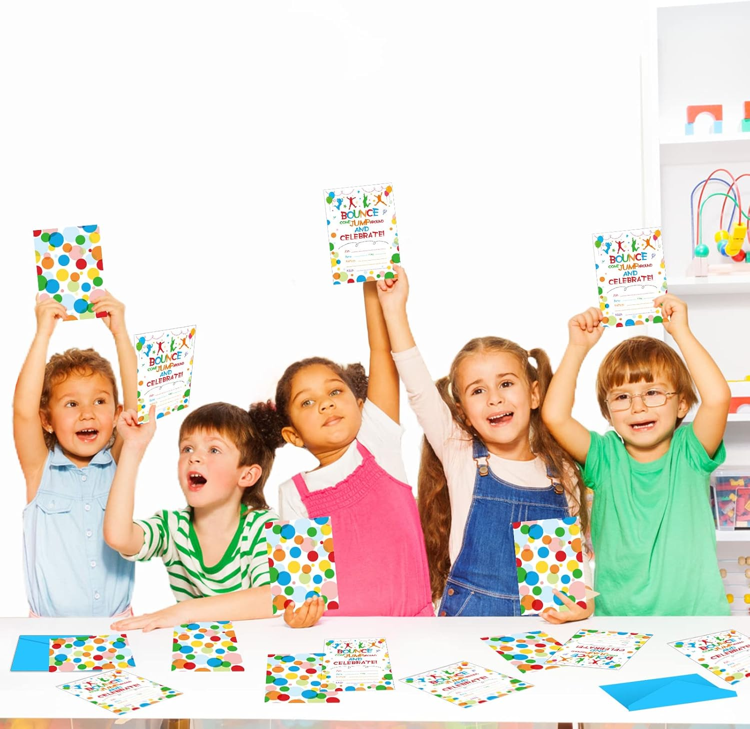 30 Pack Bounce House or Jumping Birthday Party Invitation Jump Bounce House Party Invitation Cards, 30 Trampoline Sticker Labels with 30 Envelopes Bounce House Party Decorations Supplies for Boys image number 5