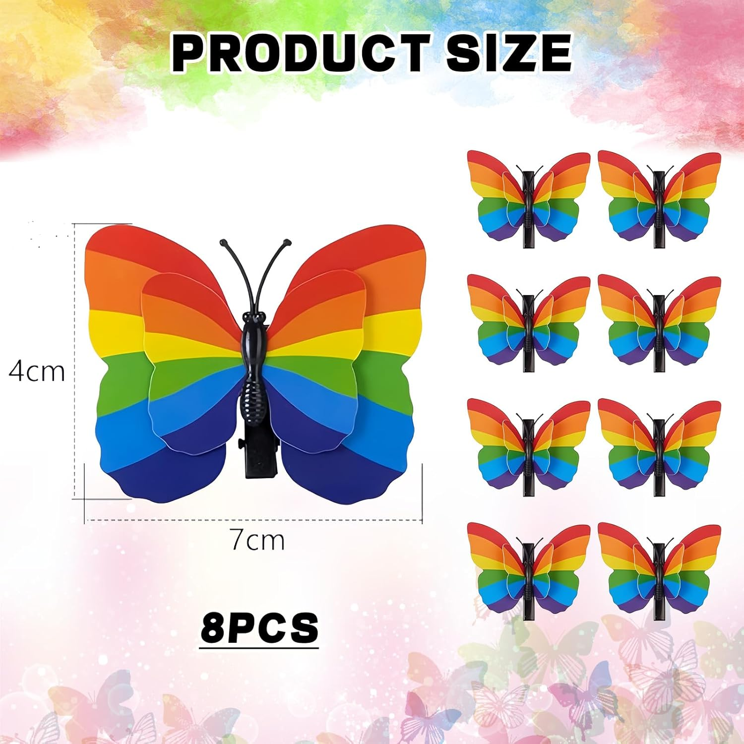 LUMOOM Pack of 8 Butterfly Hair Clips, Hair Accessories Butterfly Hair Clip with Foldable Wings, Rainbow Butterfly Clips, Hair Accessories for Children, Girls, Women image number 3