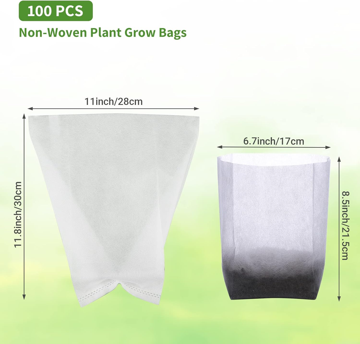 GREANER 100PCS Biodegradable Nursery Bags, 11X11.8 Inches Thickened Grow Plant Bags for Vegetables, Flower Seedling Starter Containers, Indoors and Outdoors Use, Home Garden Supply image number 6