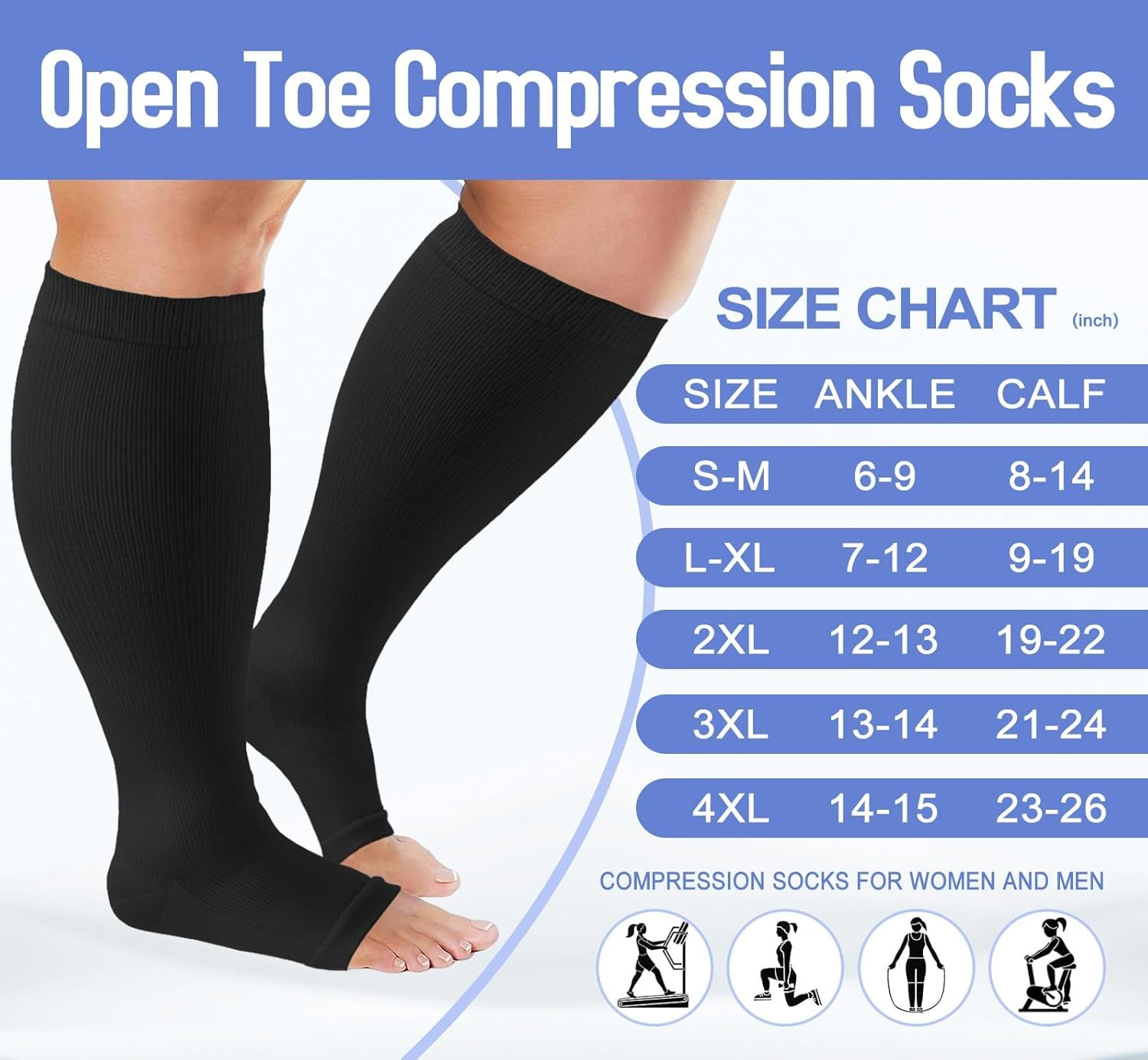 3 Pairs Open Toe Compression Socks 20-30Mmhg Knee High Medical Compression Socks for Women Men Travel Flight Nurse Support-Sztty image number 5