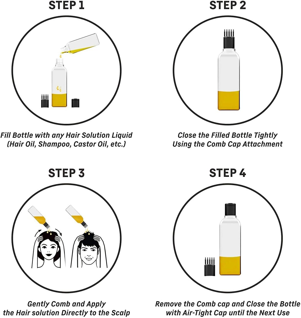 PHARCOS Hair Root Applicator (White) with Classic Amber Bottle, Flip Top Cap, Plug for Applying Hair Oil,Shampoos, DIY Care and Medicine 100 Ml (Pack of 1- Amber)