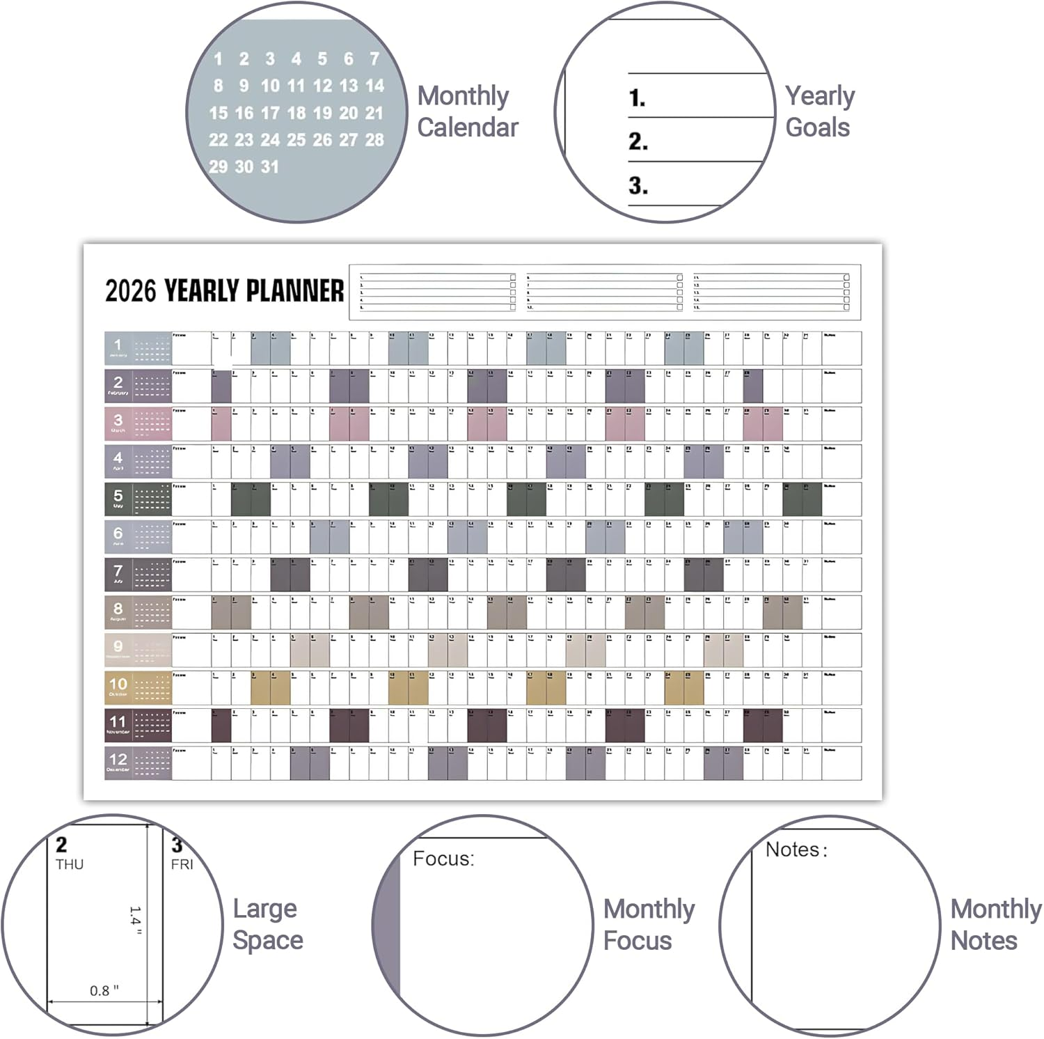 2026 Wall Calendar,Yearly Wall Planner Charts with Colored Stickers, Folded Paper Calendar 12 Month, Full Year Planner Calendar, 365 Daily Plan Chart, Easy Daily Planning at Home Office Classroom Decor image number 4