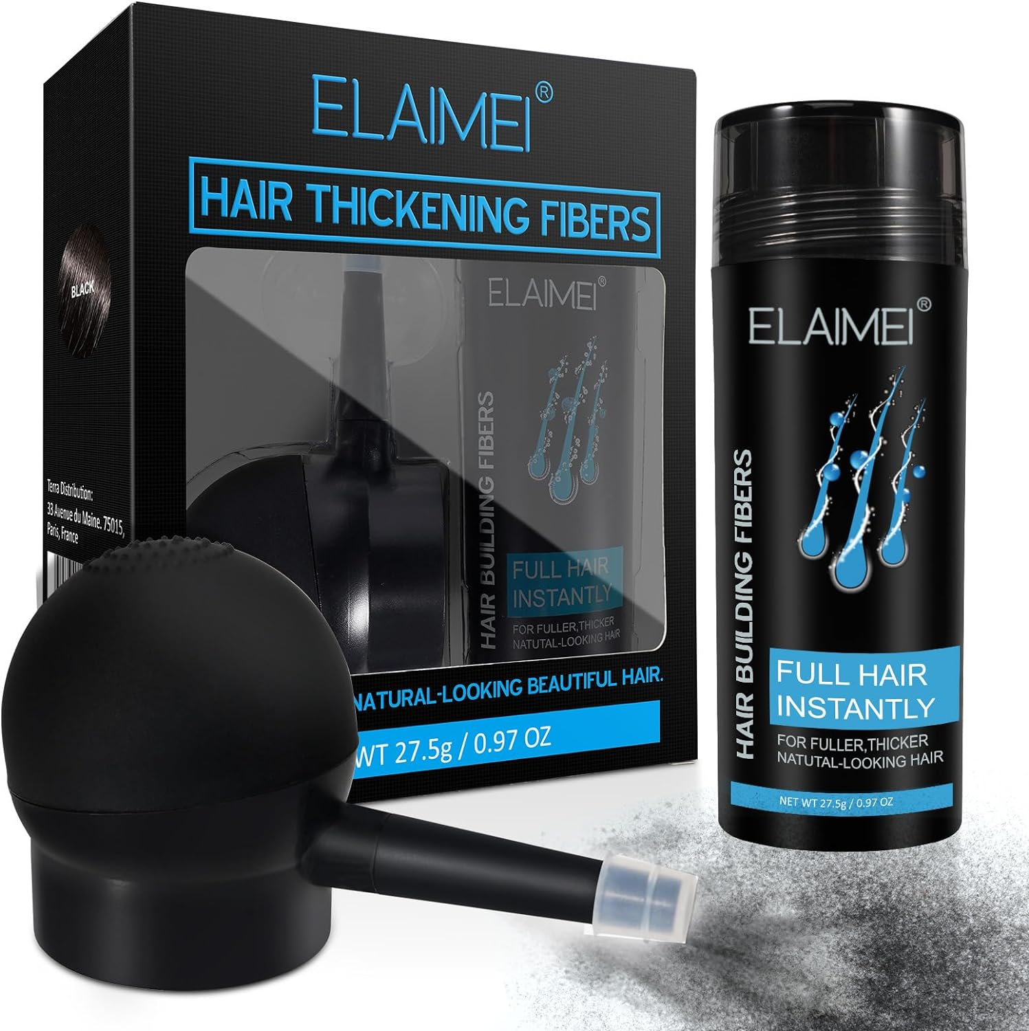 Hair Fibres Black, Professional Hair Fibres for Thinning Hair for Women & Men,Hair Thickener in 15 Seconds, Natural Formula,Hair Thinkening Spray Powder for Thinning Hair-Black image number 3