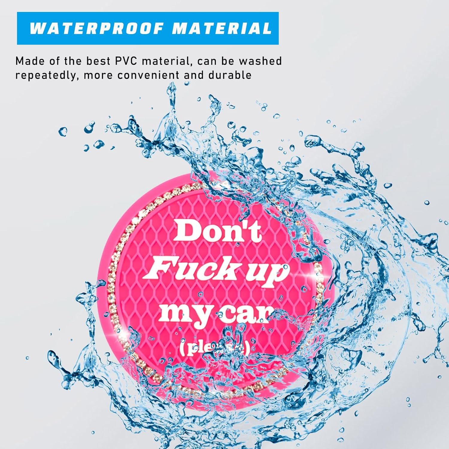 4 PCS Bling Car Cup Coaster, 2.75 Inch Anti-Slip Cup Holder Insert Coasters, Universal Crystal Rhinestone Auto Drink Car Cup Mat, Interior Car Accessories for Women Girls (Rose Red) - Black image number 6