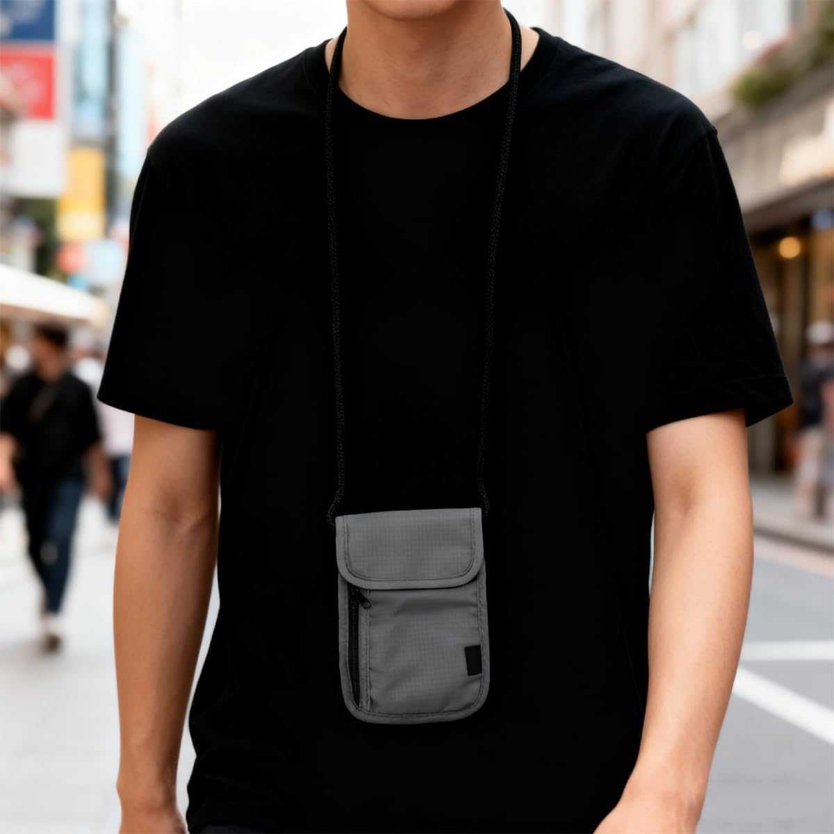 Travel Neck Pouch, Men'S Neck Pouch, for Passport, Cards, Cash, Phone, Hidden Money (Grey) image number 4