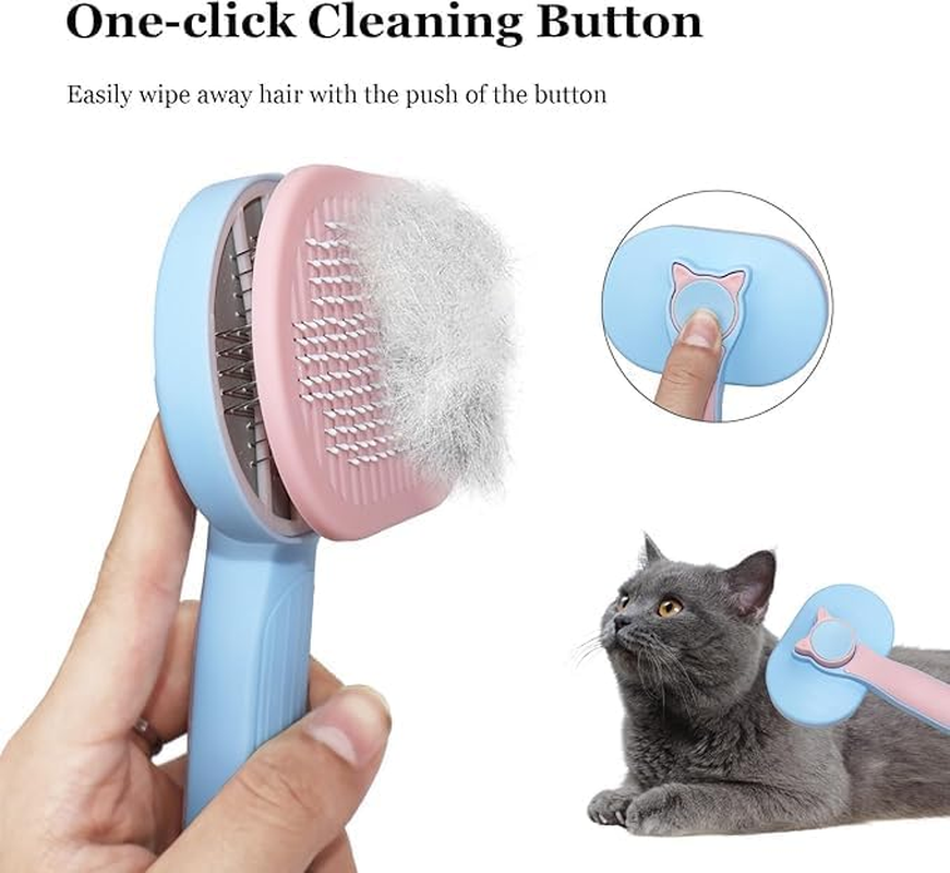 Cat Brush for Shedding and Grooming,Self-Cleaning Slicker Brush with Release Button,Suitable for Long or Short Haired Cats and Dogs (Blue and Pink) image number 1
