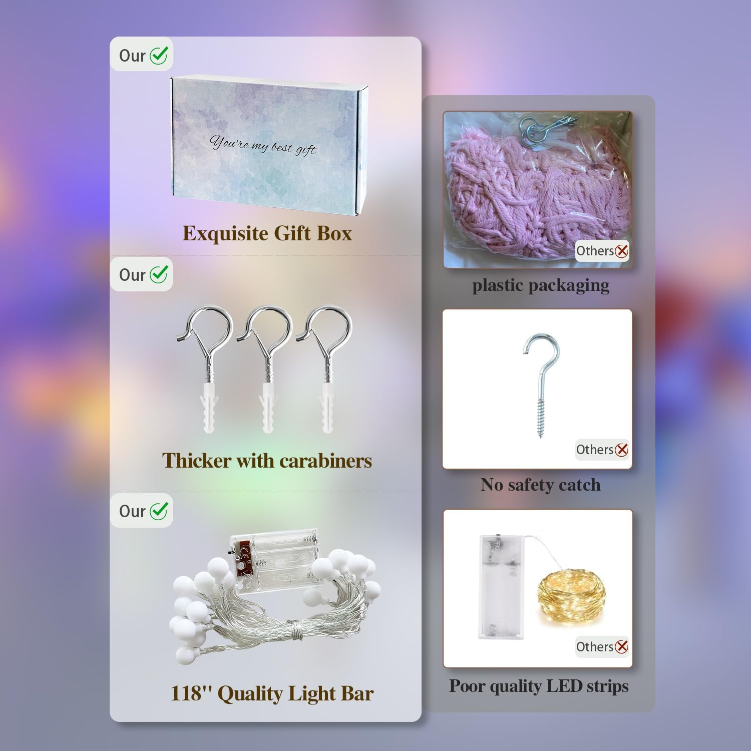 Stuffed Animal Storage.Funcyboo Stuffed Animal Net with LED Light-Large Suitable for Bedroom.Stuffed Animal Net or Hammock image number 2