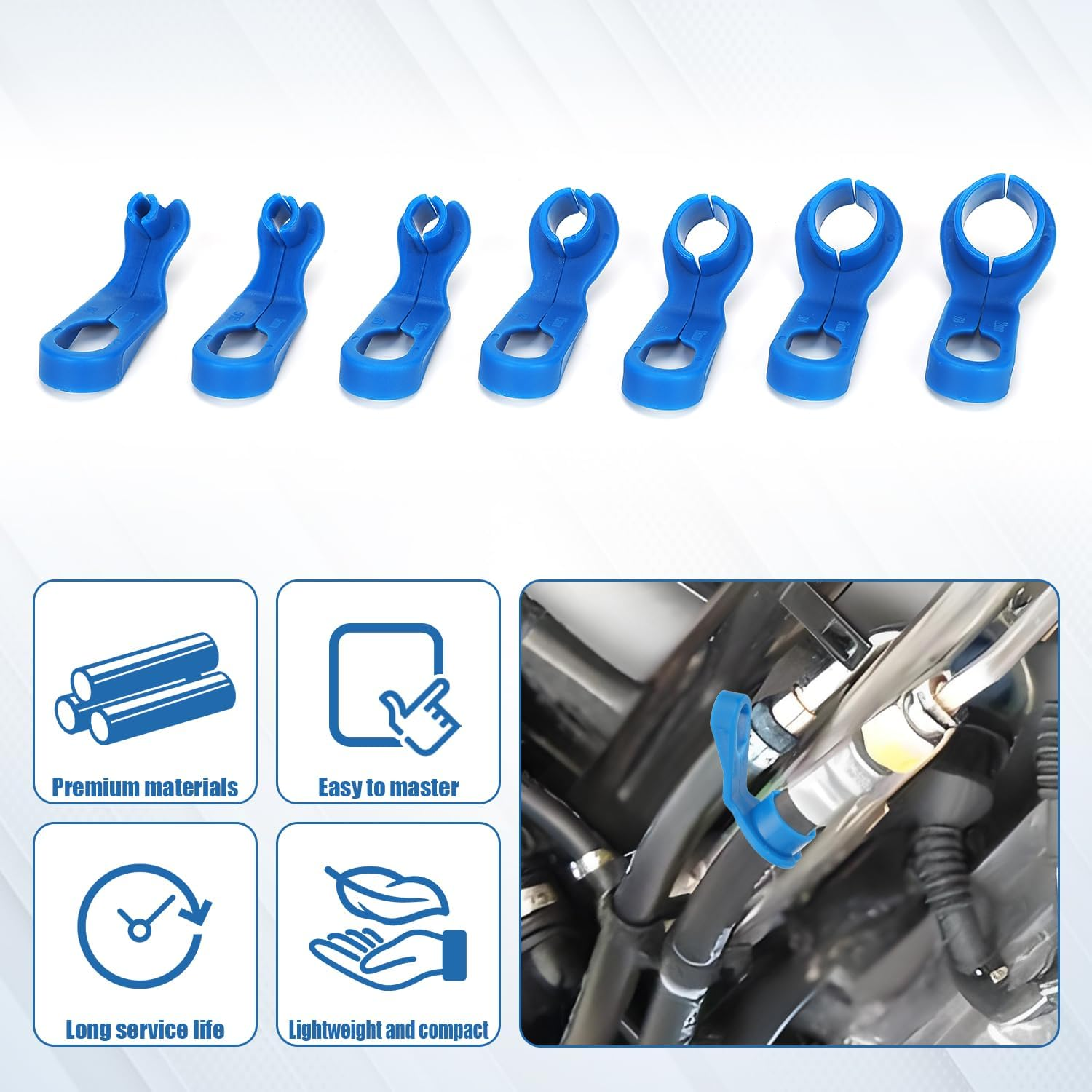 7Pcs Fuel Line Disconnect Tool Set, 1/4 5/16 3/8 1/2 5/8 3/4 7/8 Inch Vehicles AC Line Disconnect Air Conditioning Pipe Tool Fuel Line Removal Tools Compatible with Ford/Gm/Chrysler/Mazda