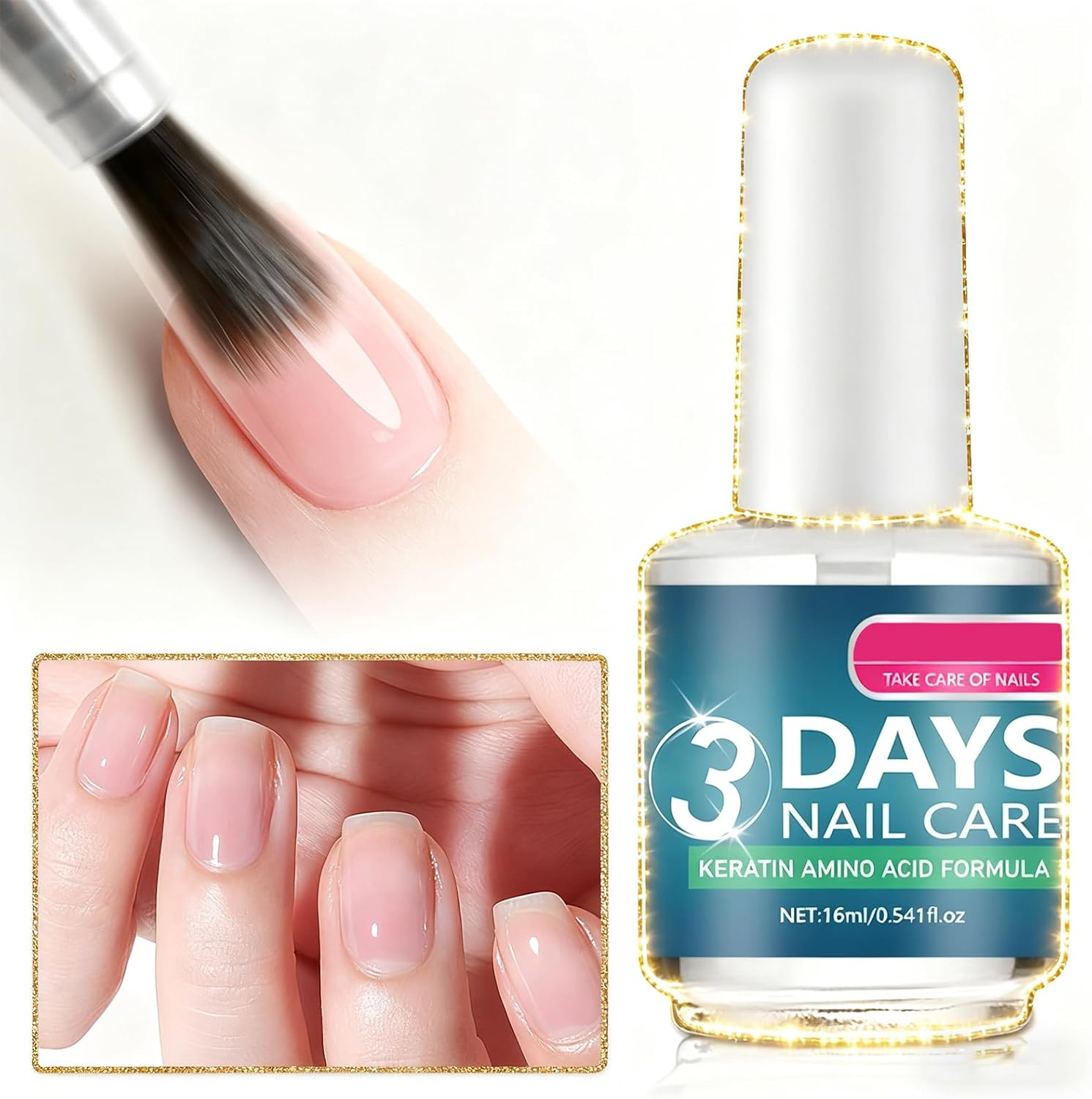 3 Days Nail Care,Keratin Amino Acid Formula Nail Strengthener for Weak & Damaged Nails,16Ml Growth Serum & Clear Polish Treatment Promotes Strength and Flexibility (2PCS) - 2Pcs image number 3