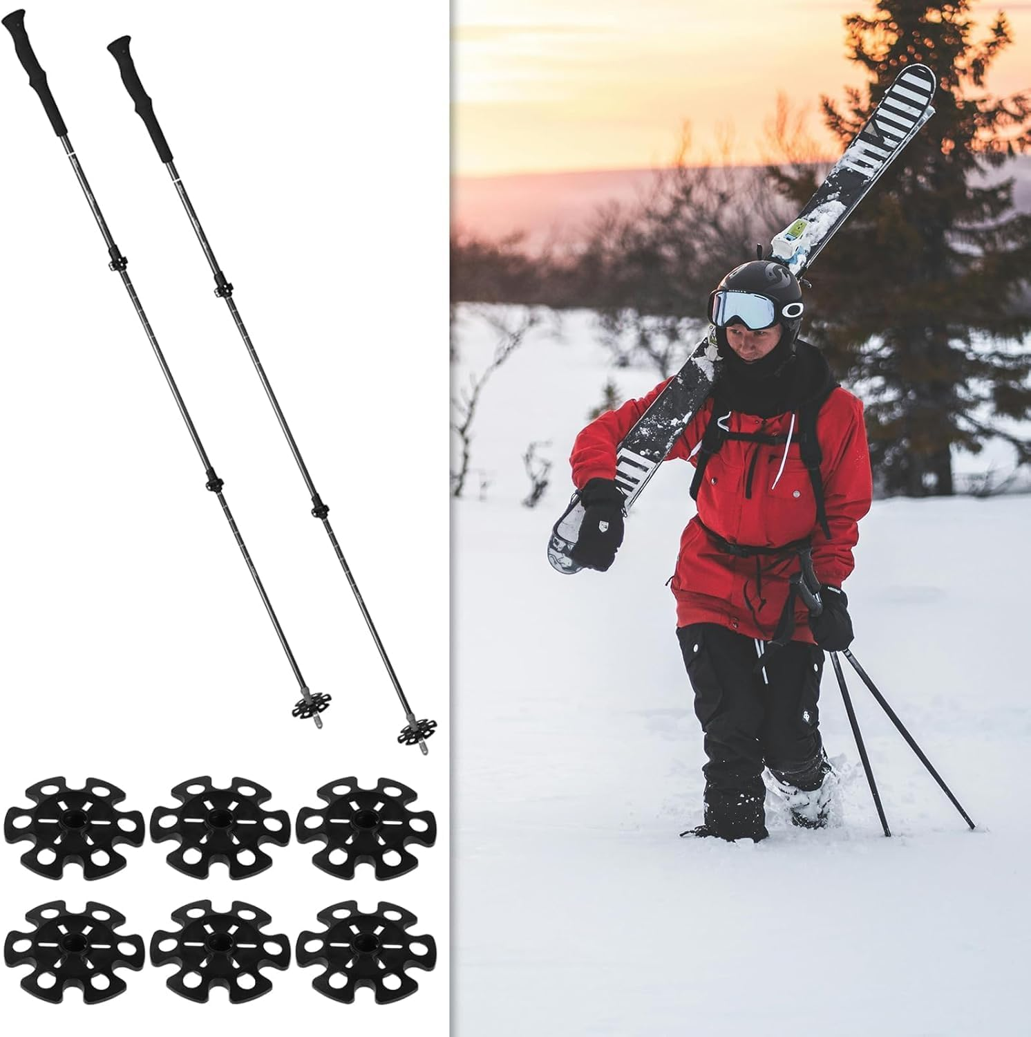 HKYLRAT 6Pcs Ski Pole Baskets Replacement, Snow Baskets for Trekking Poles Walking Stick Tips Trekking Pole Basket Ski Supplies Accessories for Hiking Trekking Walking Poles Outdoor Winter Activities image number 5