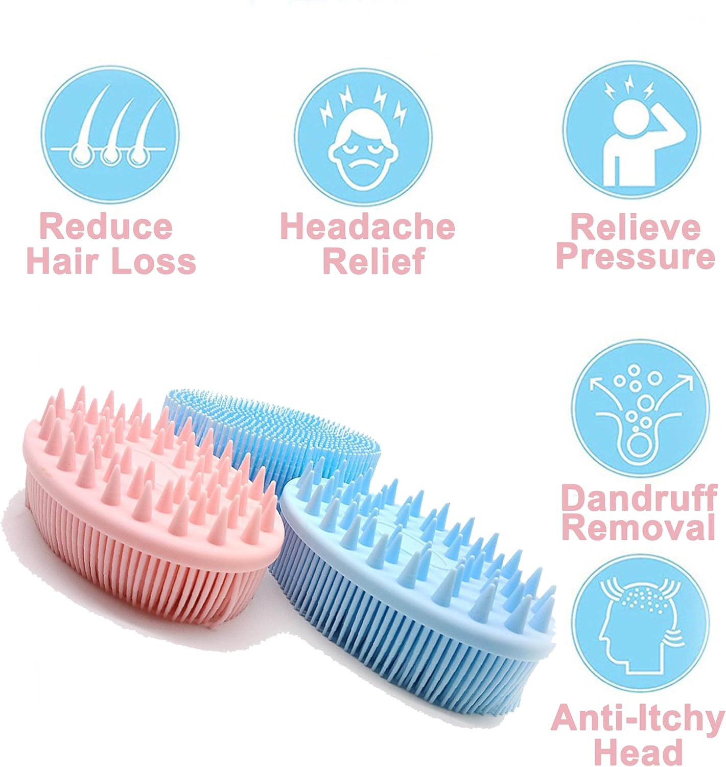 Silicone Body Scrubber, 2PCS Soft Shower Brush, Silicone Loofah with Hook, Bath and Shampoo Massage Hair Brush, Wet and Dry Body Brush for Kids, Women, Men, Adult, Pets