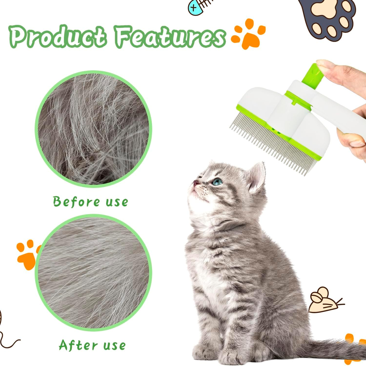 ALLY-MAGIC Rotating Fur Flash Brush Cat Self-Cleaning Pet Brush for Cats and Dogs, Self-Cleaning Fur Brush, Fine Tooth Dog Comb, Tick Comb for Hair Removal E9-KXZMMS image number 3