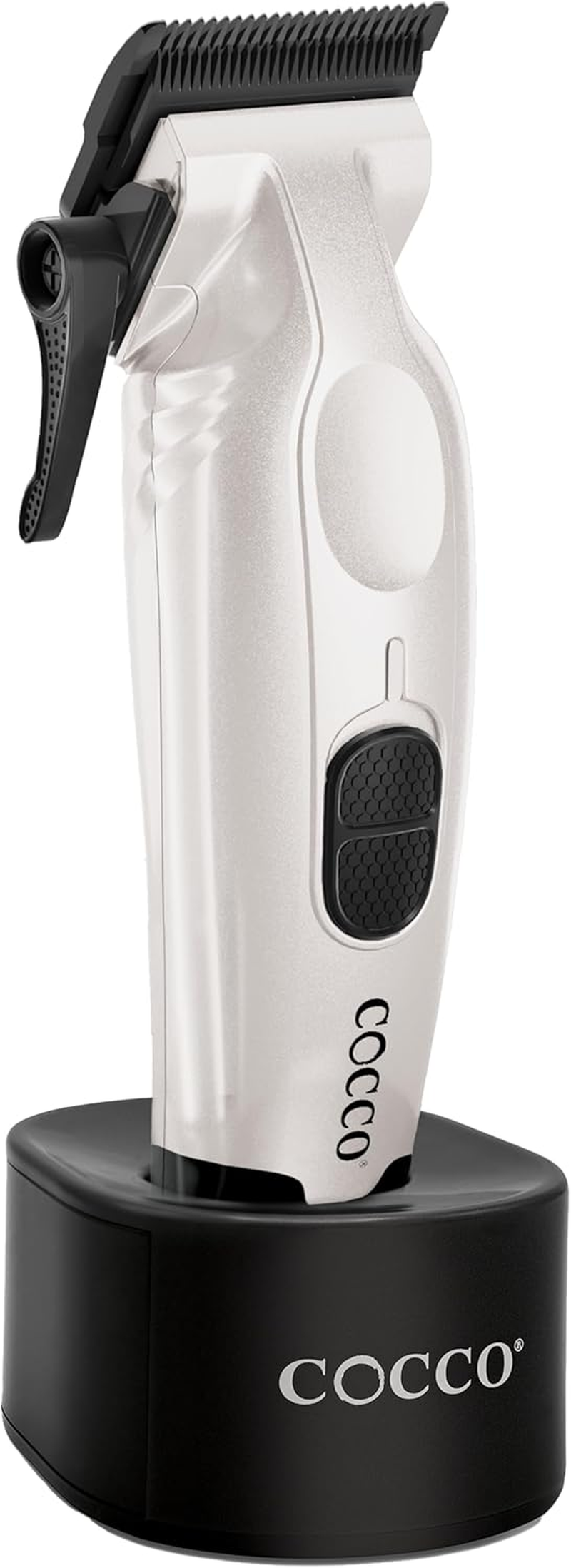 Cocco Veloce Pro Clipper, Digital Gap Ambassador Graphene Taper Blade Professional Hair Clippers, High-Torque BLDC Motor, All-Metal, Cordless, Charging Base Included, Pearl White
