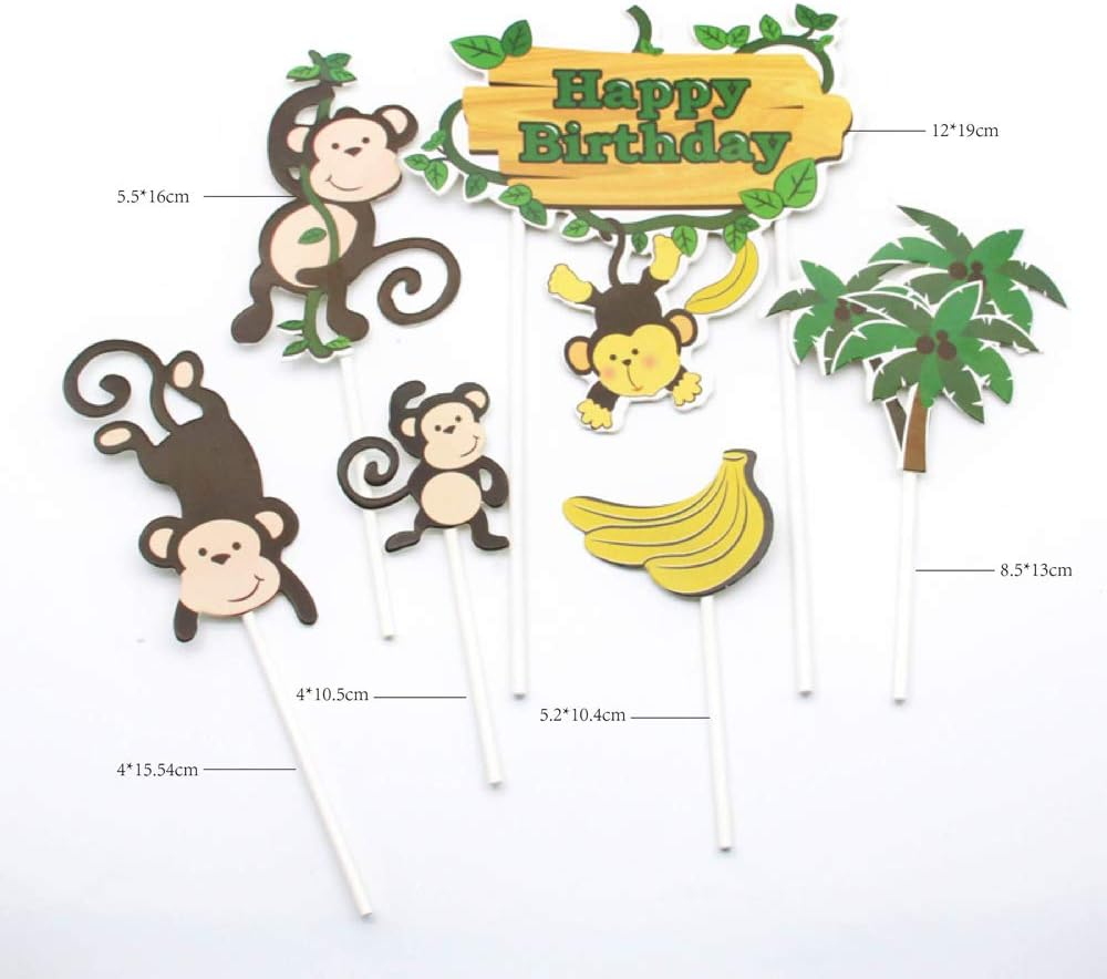 Jungle Safari Cake Decorations Monkey Theme Happy Birthday Cake Topper Animal Cupcake Toppers Picks for Animals Theme Baby Showers Birthday Party Supplies image number 3